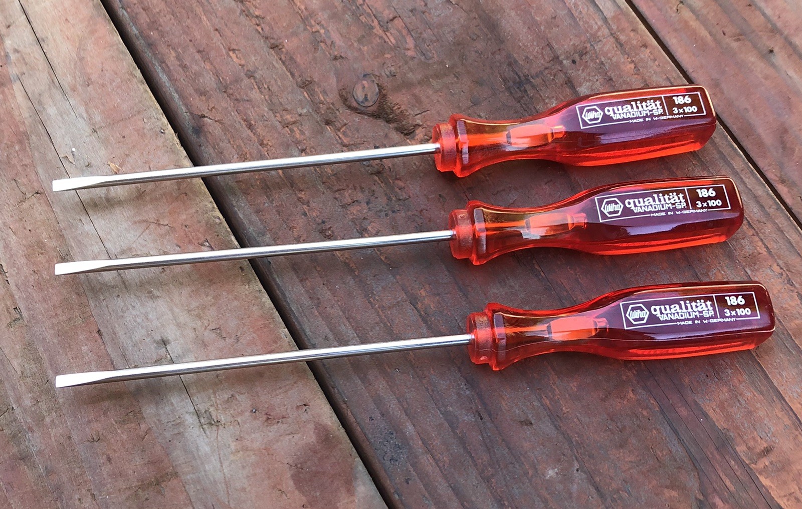 3 Count WIHA Qualitat No. 186 Red Handle Slotted Screwdrivers W. GERMANY NOS