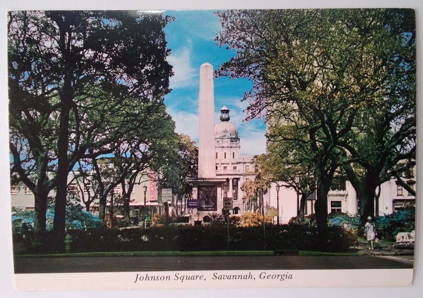 Georgia Postcard Mid 1900s Rare Savannah Johnson Square City Hall Fashion 