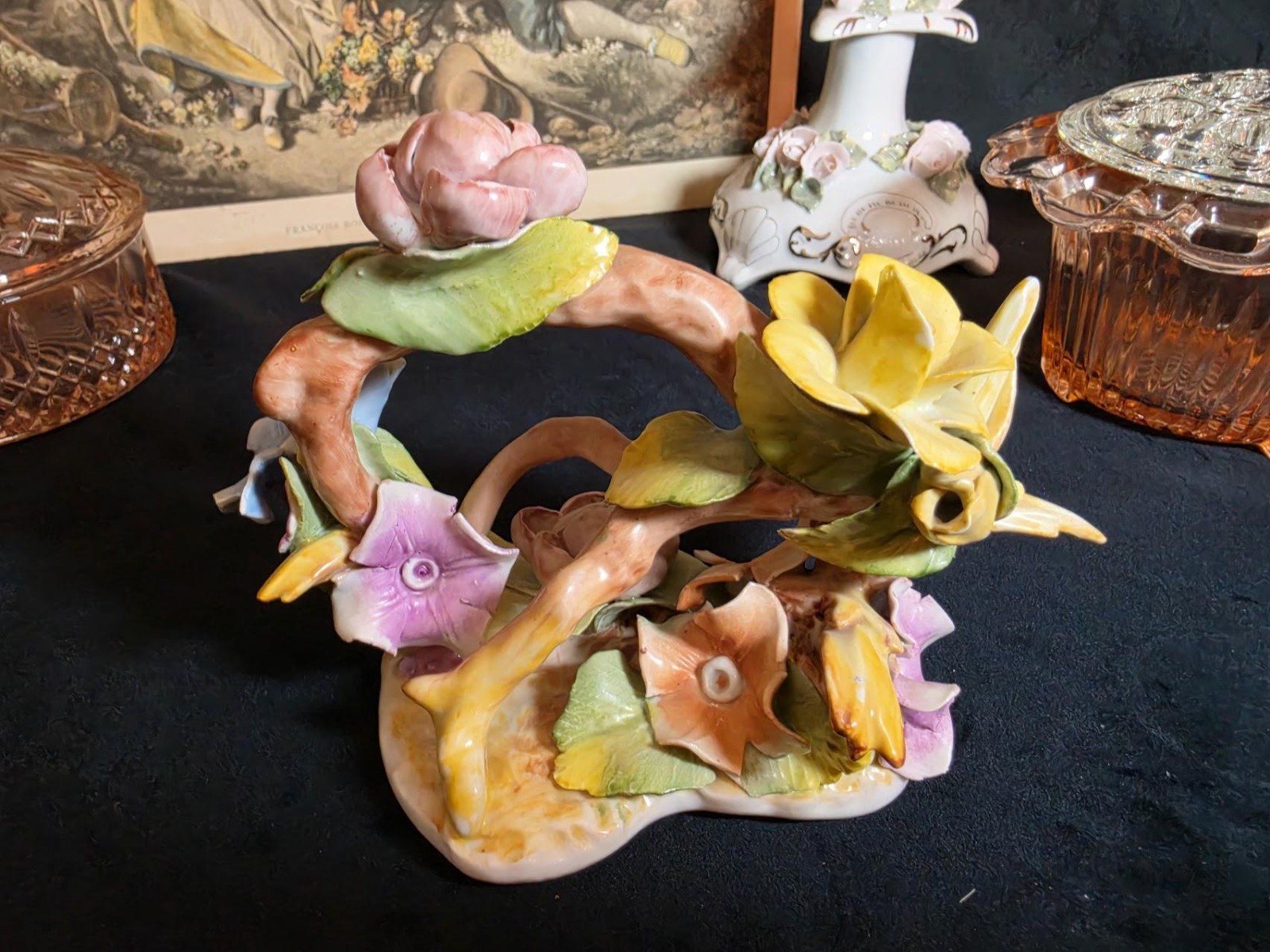 Vintage Porcelain Hand Painted Flowers on Branches