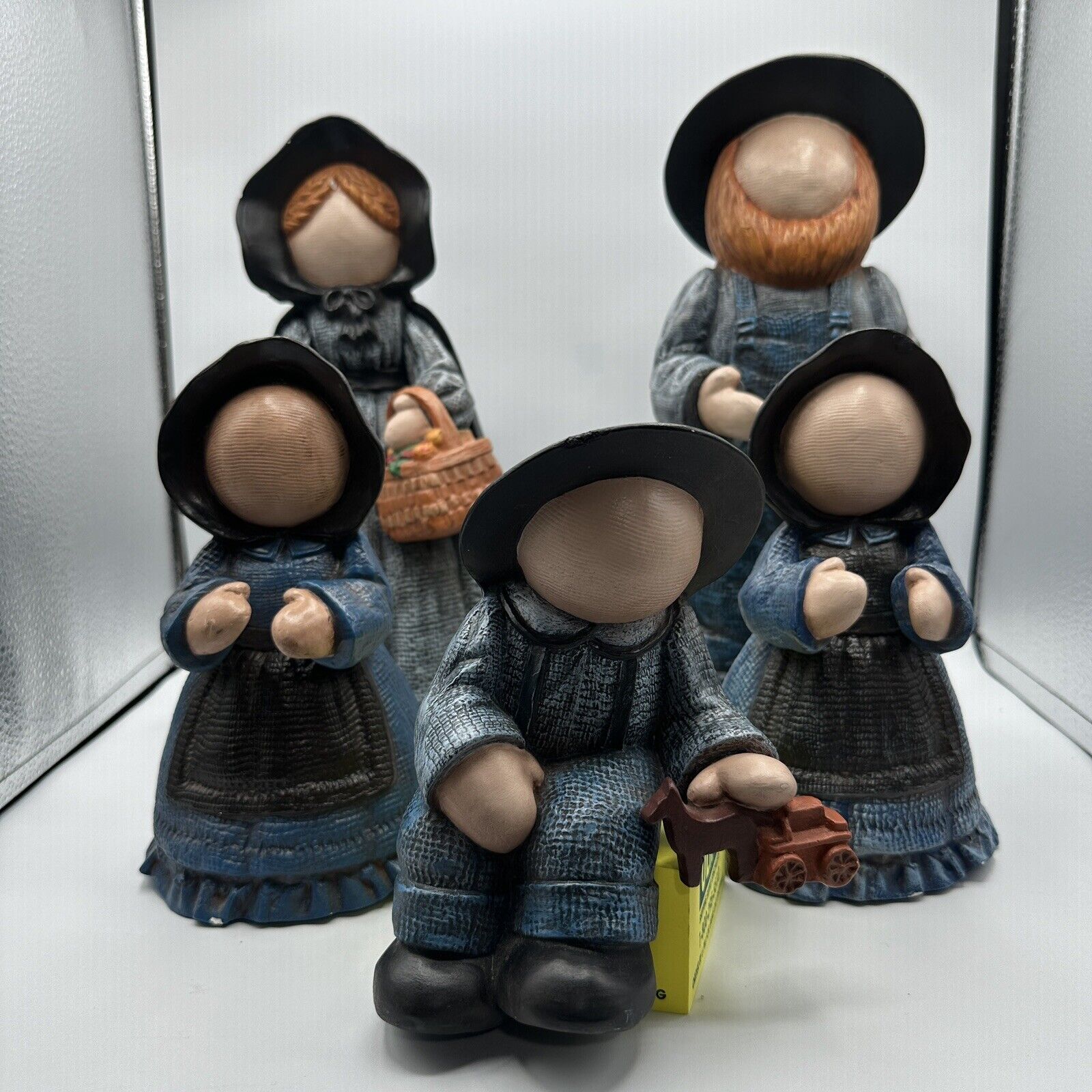 Ceramic Amish Figurine Set Family Hand-painted Faceless Plain People