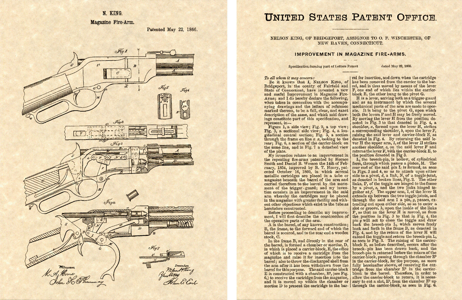 US PATENT of WINCHESTER 1873 REPEATING RIFLE Art Print READY TO FRAME browning