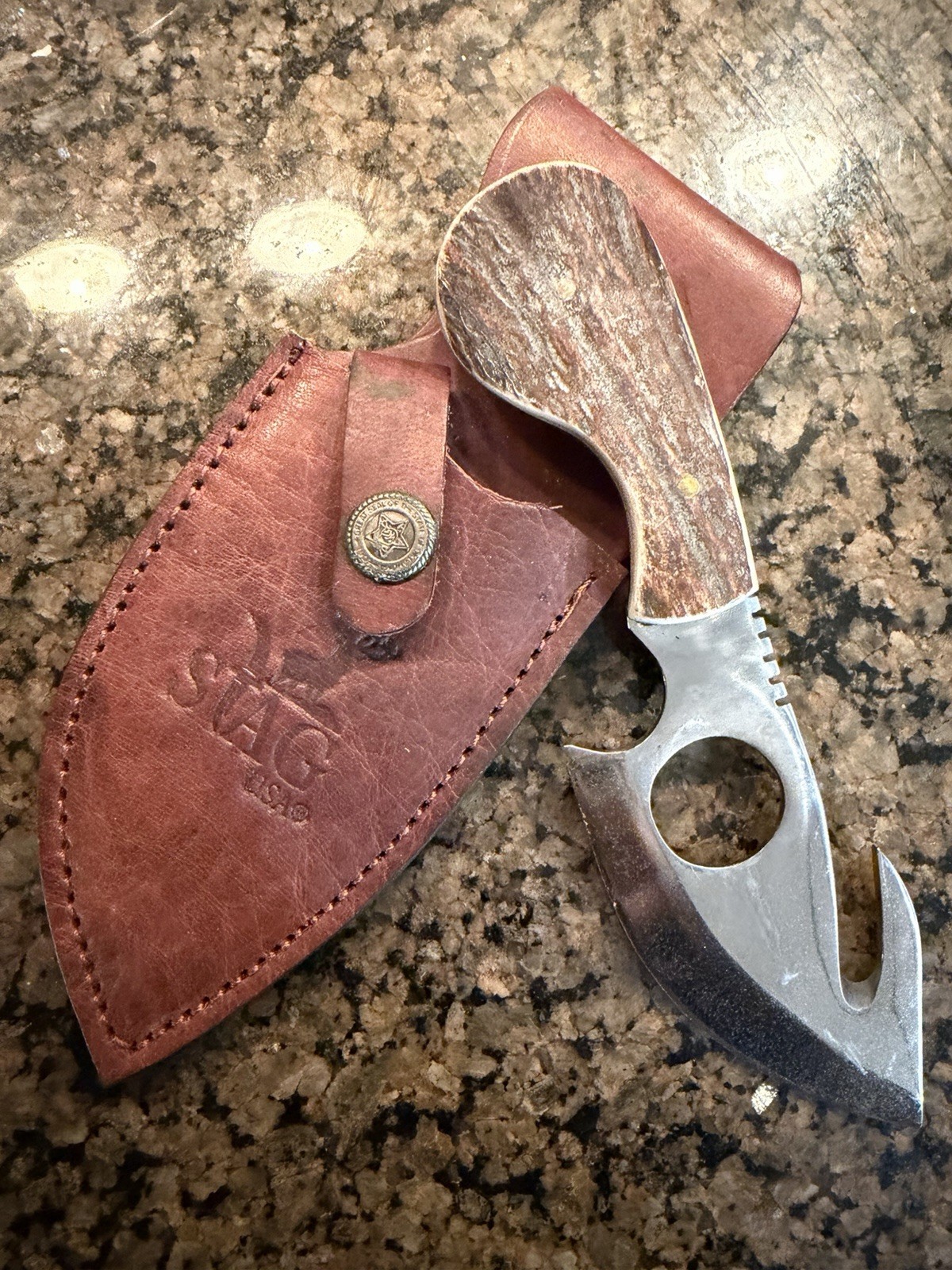 Vintage STAG USA STG-1538 Hunting Knife Stag Handle Made in USA w/ Sheath