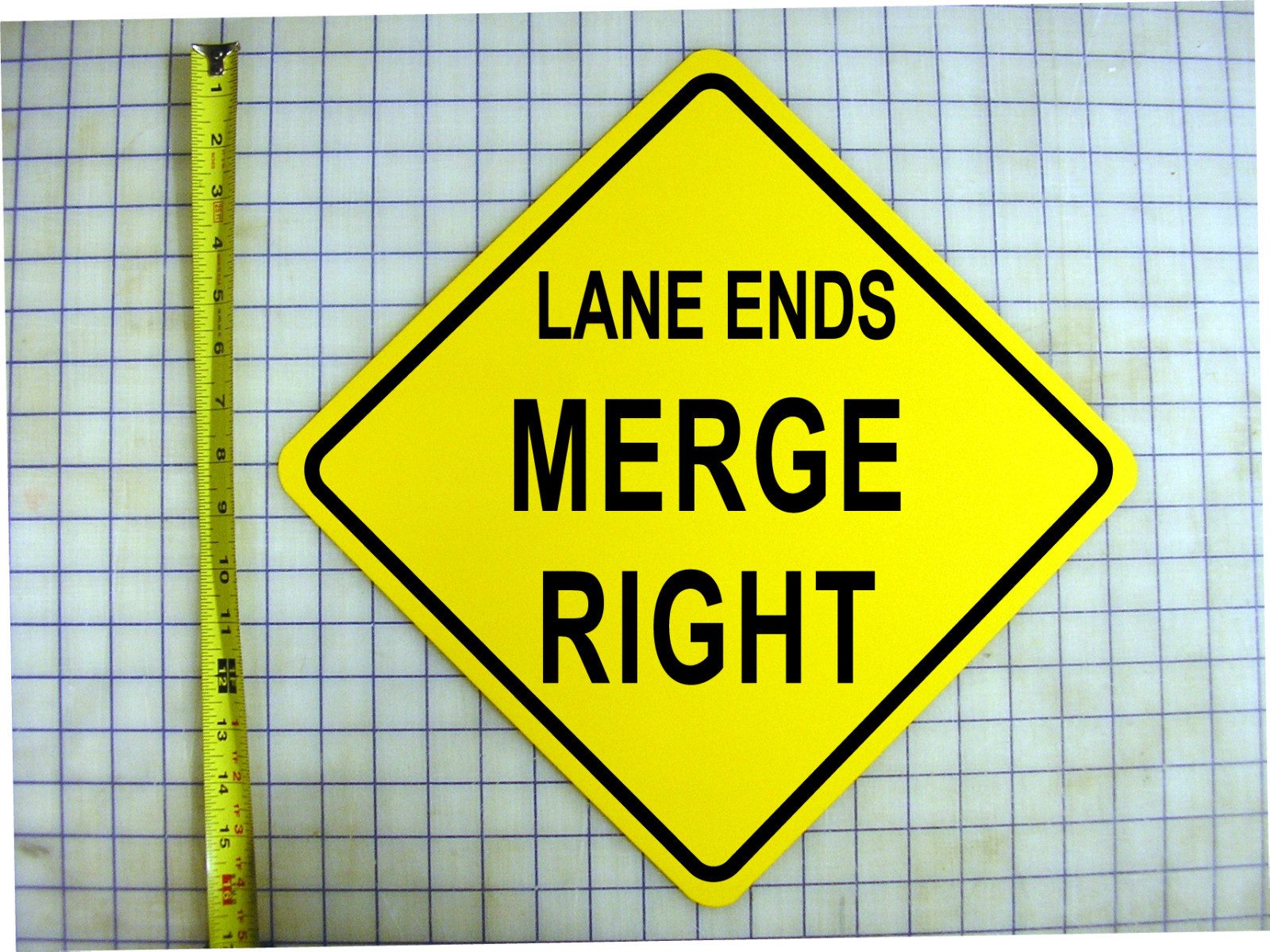 LANE ENDS MERGE RIGHT YELLOW ALUMINUM SIGN