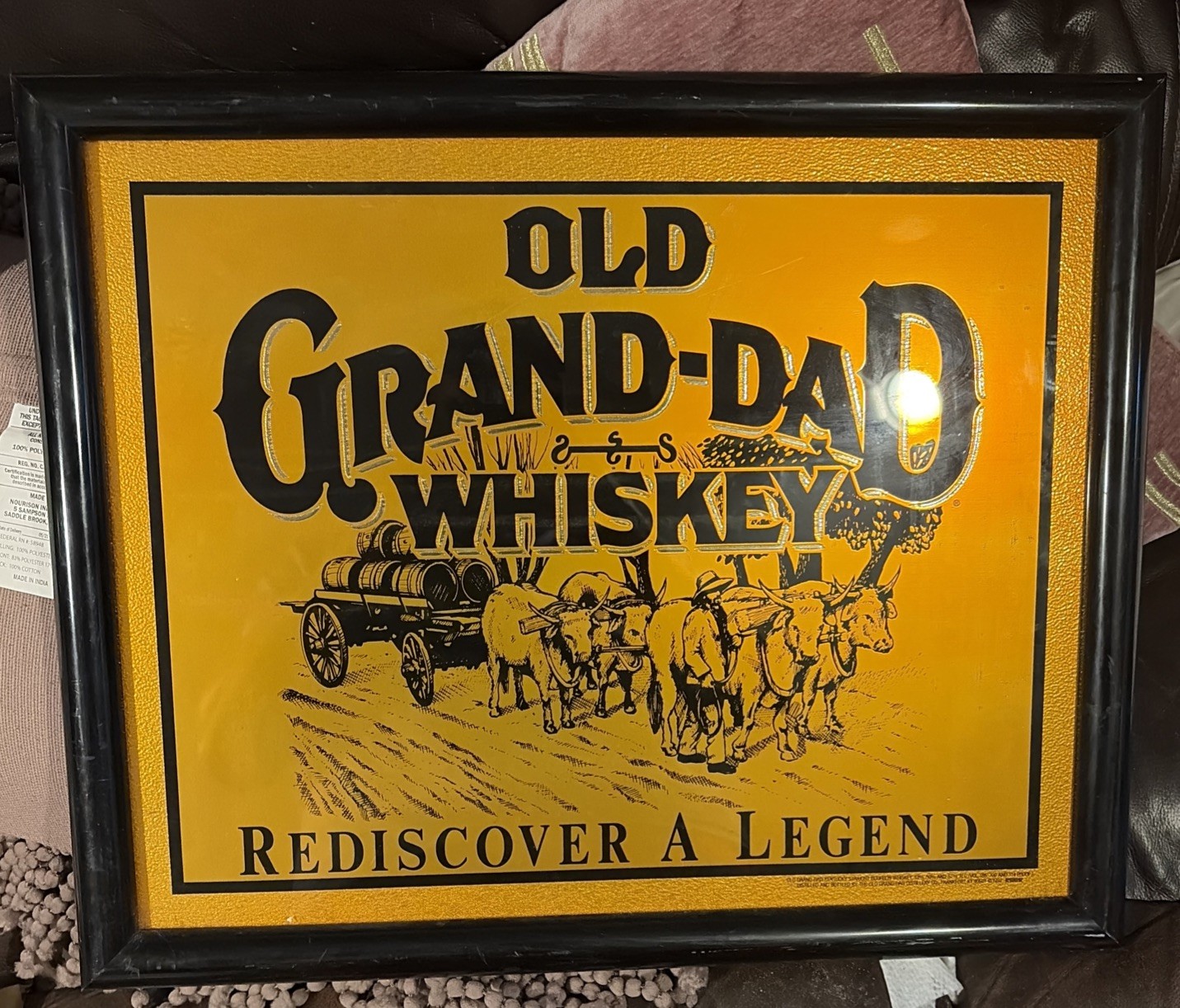 Rare 1992 OLD GRAND-DAD WHISKEY/BOURBON Bar/Pub Metallic GOLD FOIL Mirror SIGN