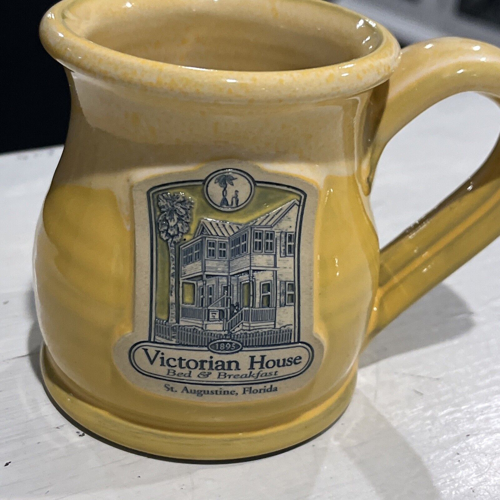 Deneen Pottery Victorian House St. Augustine 2017 Yellow Glaze Hand Thrown Mug