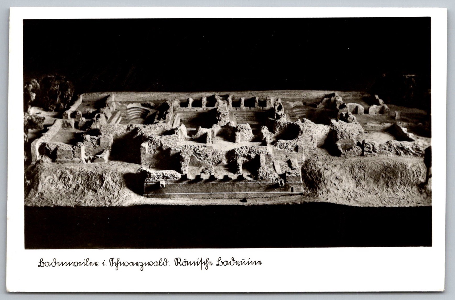 Roman Ruins Aerial View Badenweiler Black & White Horizontal RPPC
