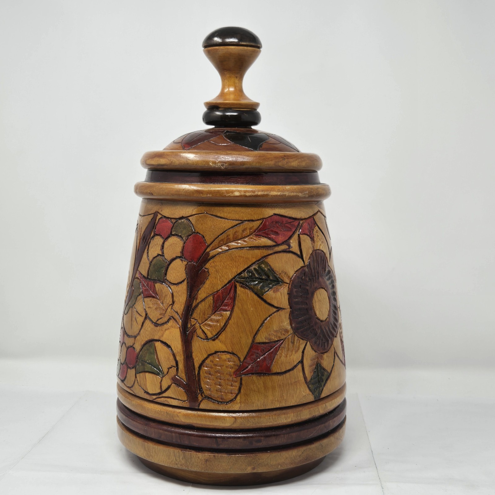 VTG 1950’s Hand Carved Wooden Treen Jar From Haiti Lid Lacquer Smooth 15\