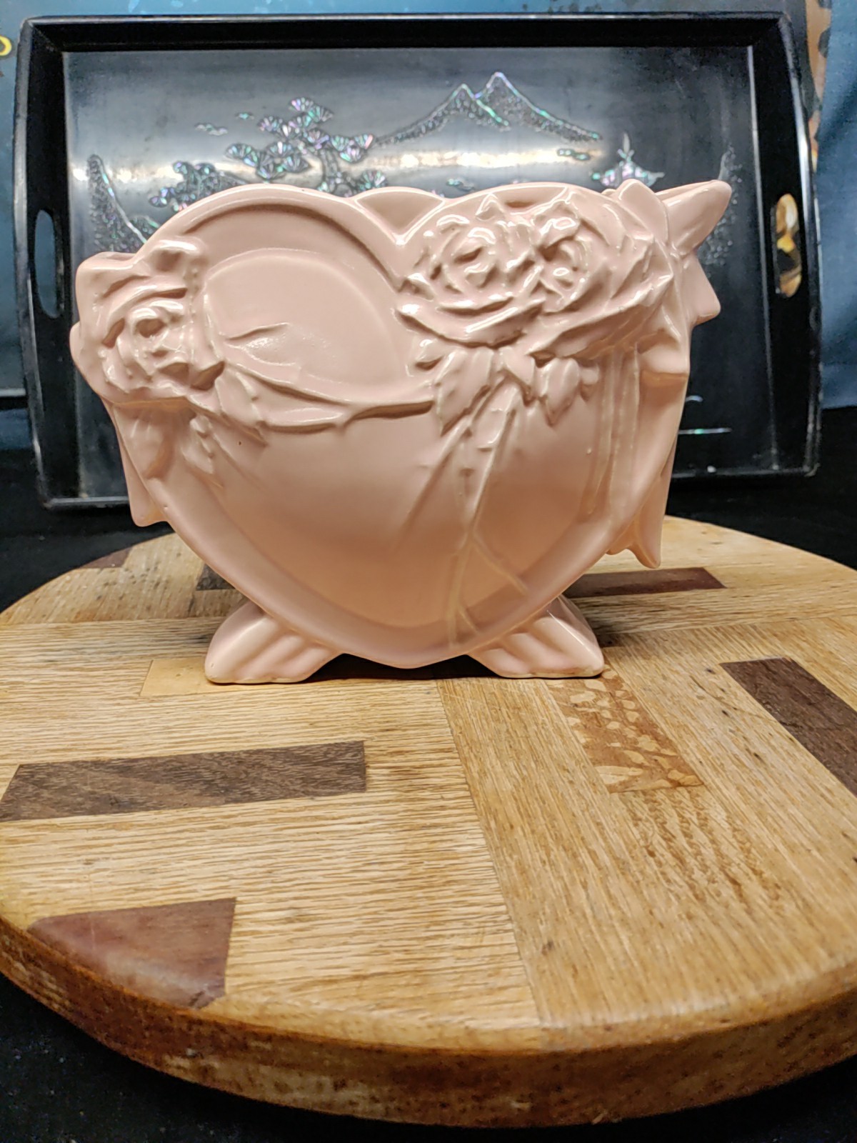 Vintage 1940\'s Nelson McCoy Pottery Pink Heart With Rose Vase