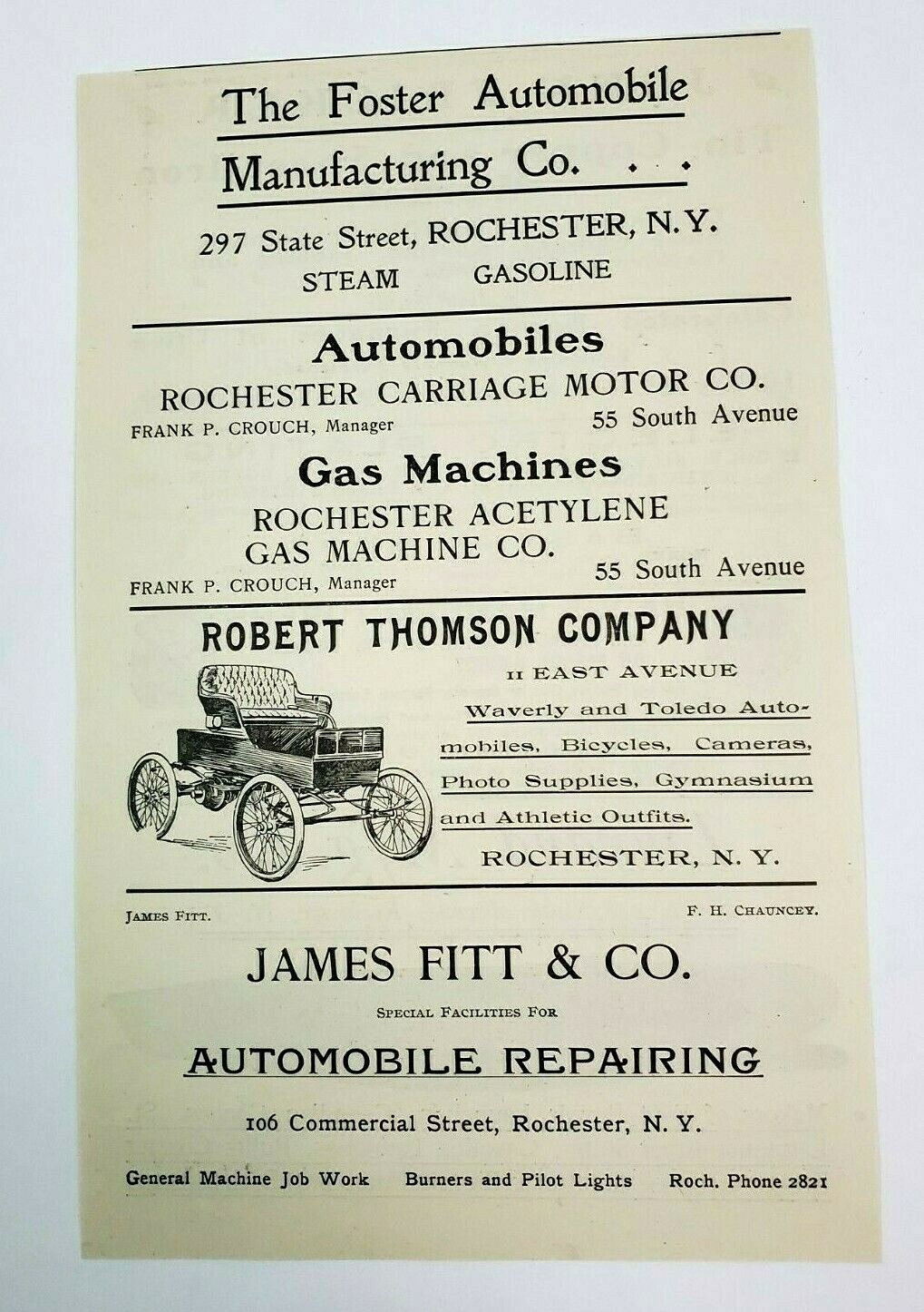 1902 Rochester New York Advertisement Durand Boat Automobile Foster Thomson Fitt