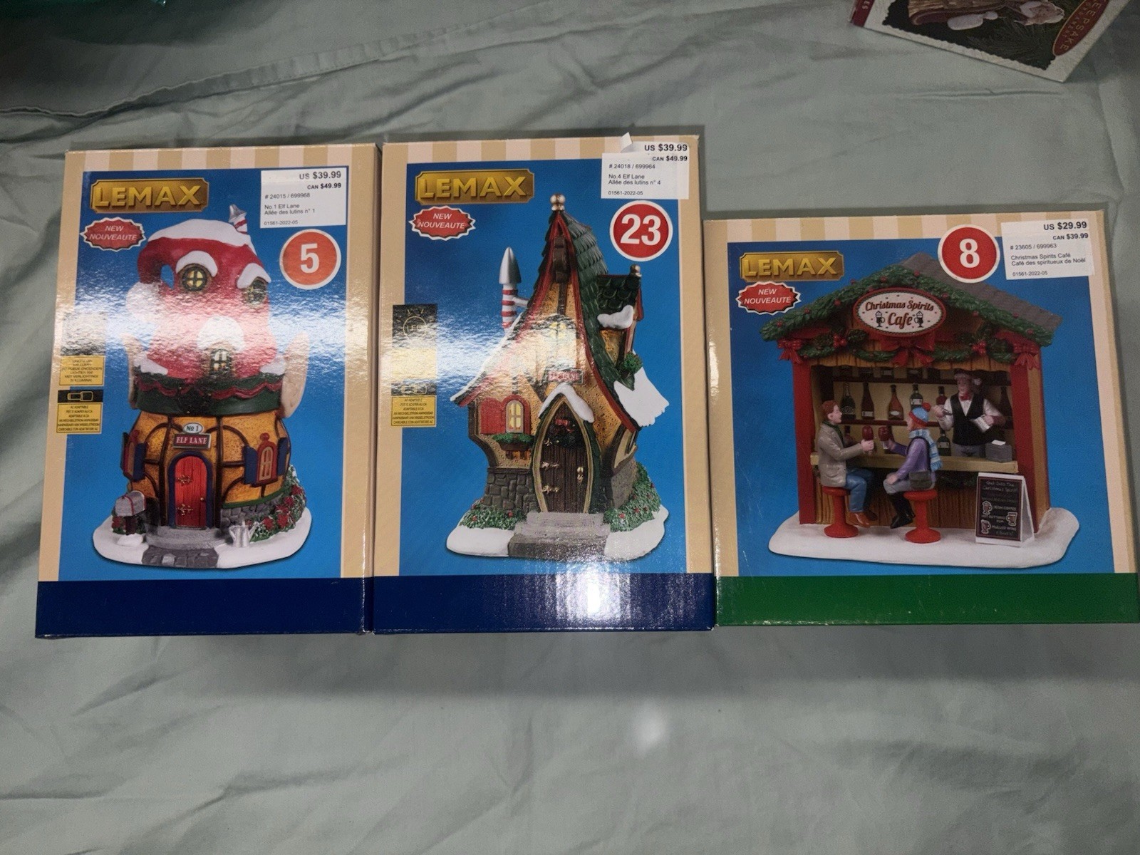 LOT OF 3 LEMAX CHRISTMAS VILLAGE HOUSES / ELF LANE NO. 1 AND 4, SPIRIT CAFE *nib