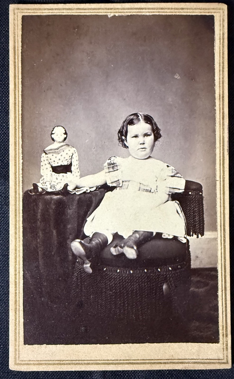 Civil War-era CDV of a little girl with her doll by Bronks, Ballston Spa, N.Y.