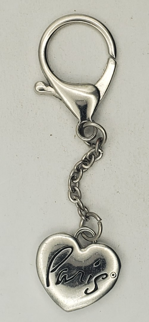 Love Paris France Silver Tone Heart Metal Souvenir Dangler with Claw