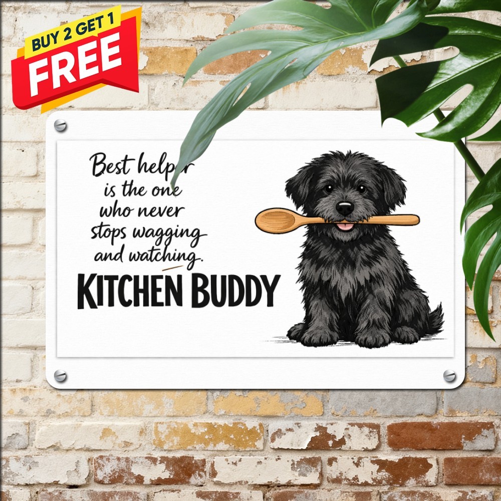 Cute Doodle Dog Tin Metal Sign Hungry Puppy Print Pet Wall Decor Plaque