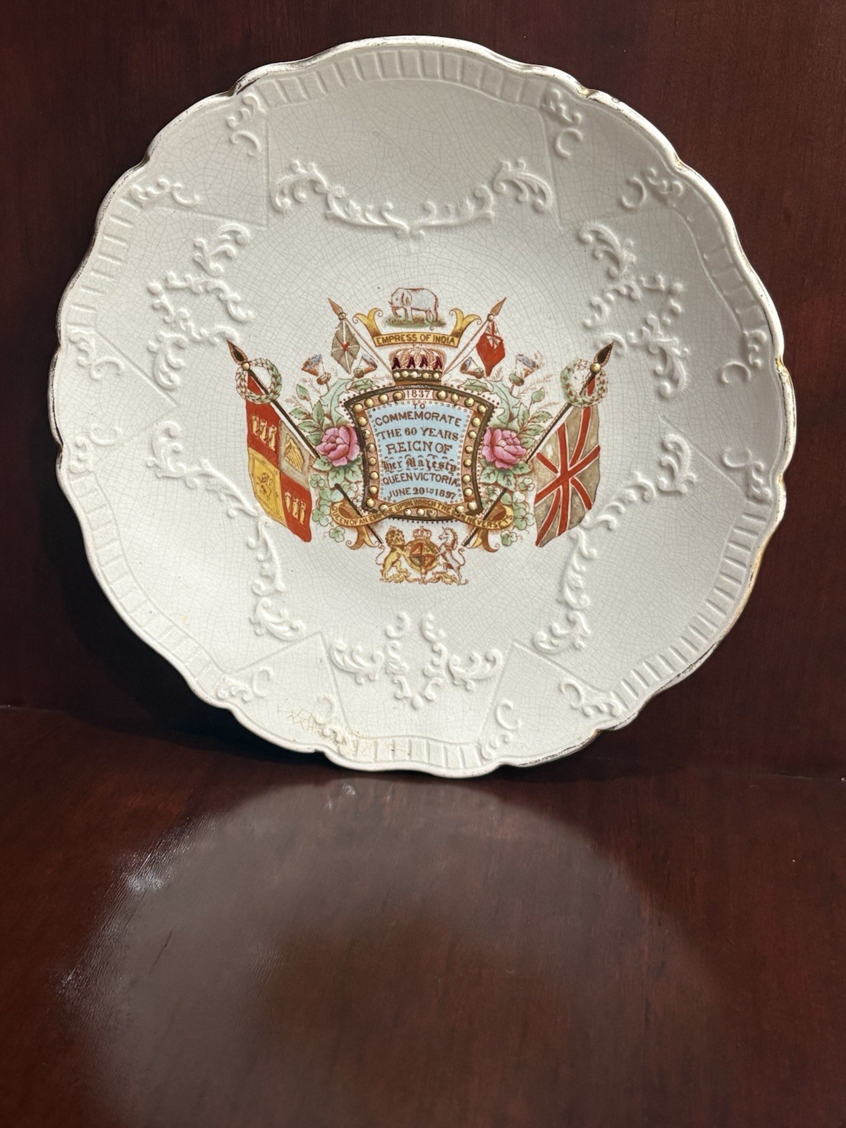 Antique Plate Queen Victoria 60 Reign Diamond Jubilee 1897 William Lowe Dish HTF