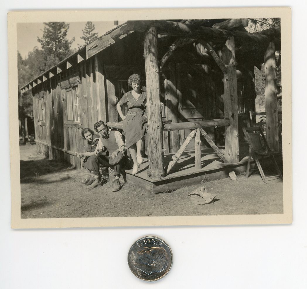 Vintage 1920\'s photo / Gangster & Gun Molls at Their Forest Hideout Log Cabin