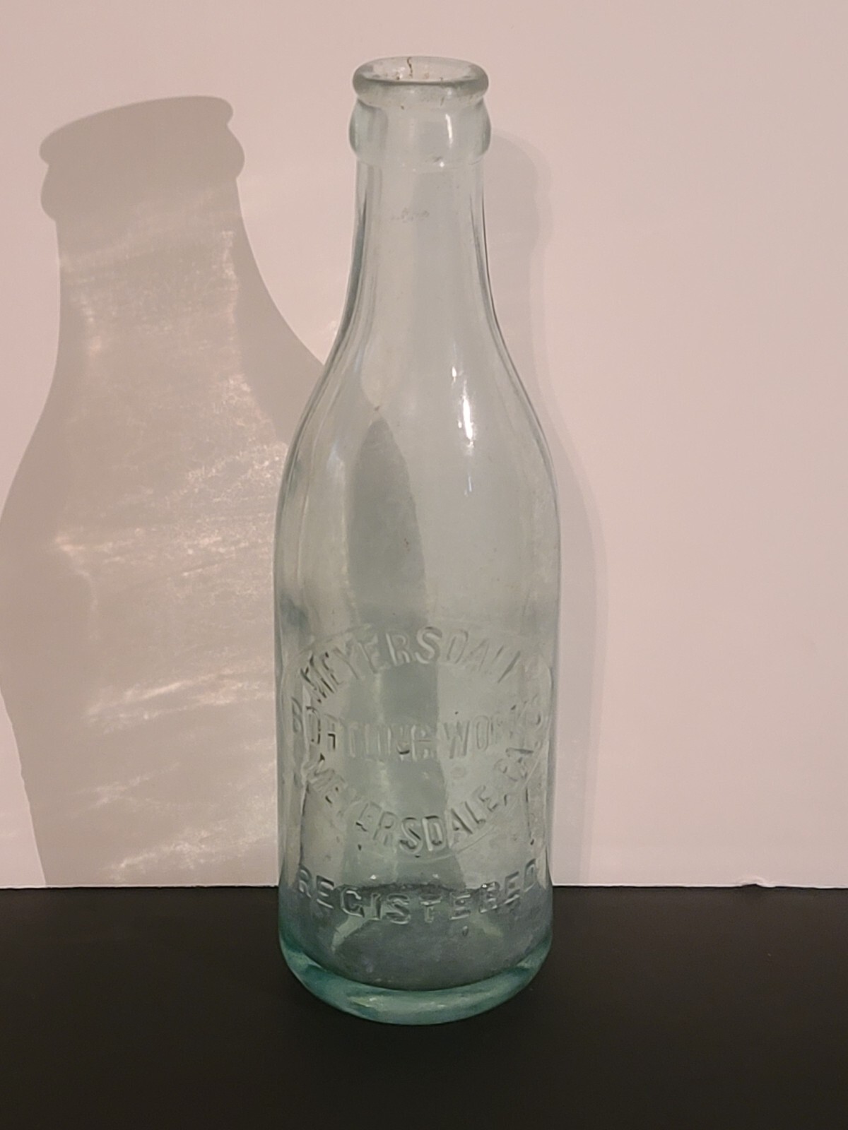 Vintage Meyersdale Bottling Works Green Aqua Tint Bottle 8.5 inches Tall