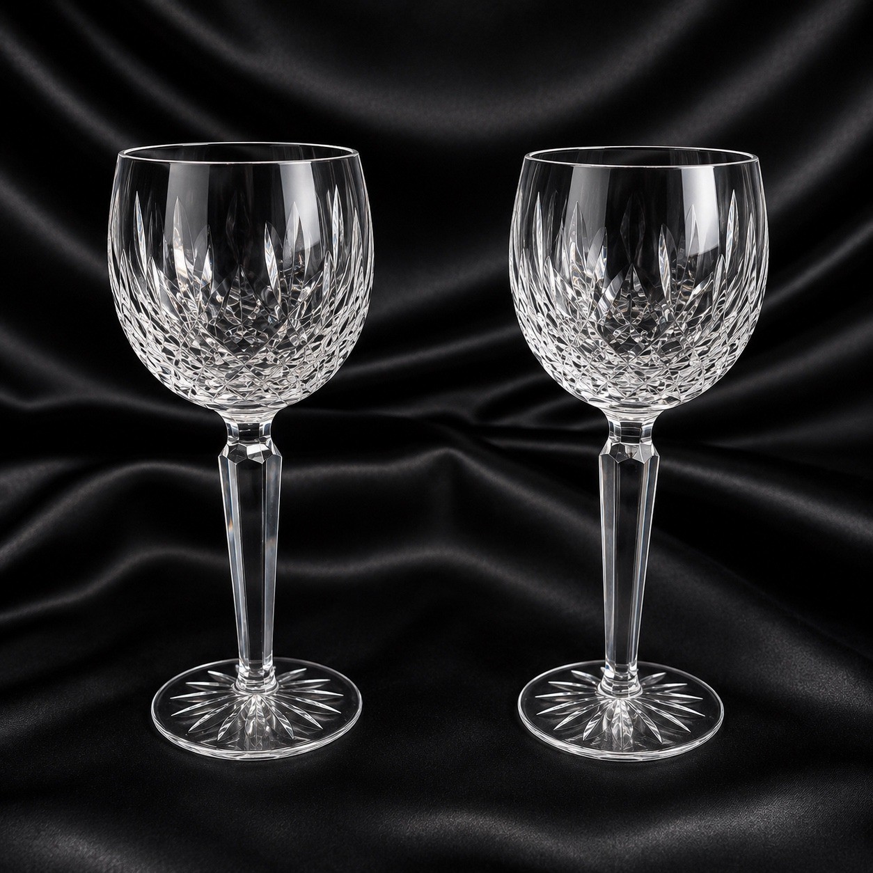 Waterford Lismore Hock Wine Glasses Set of 2 Clear Crystal 7.5 Inch Stemware