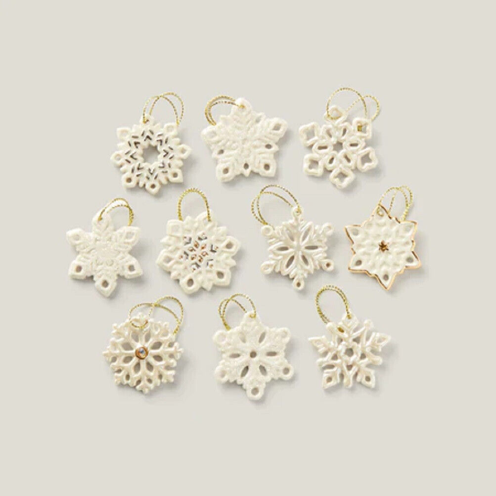 Lenox China Pierced Snowflake Mini Ornaments - 10 Piece Set - N/O