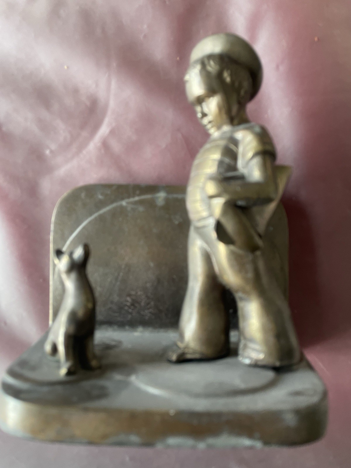 Antique Bronze Book End Sailor Boy And Dog