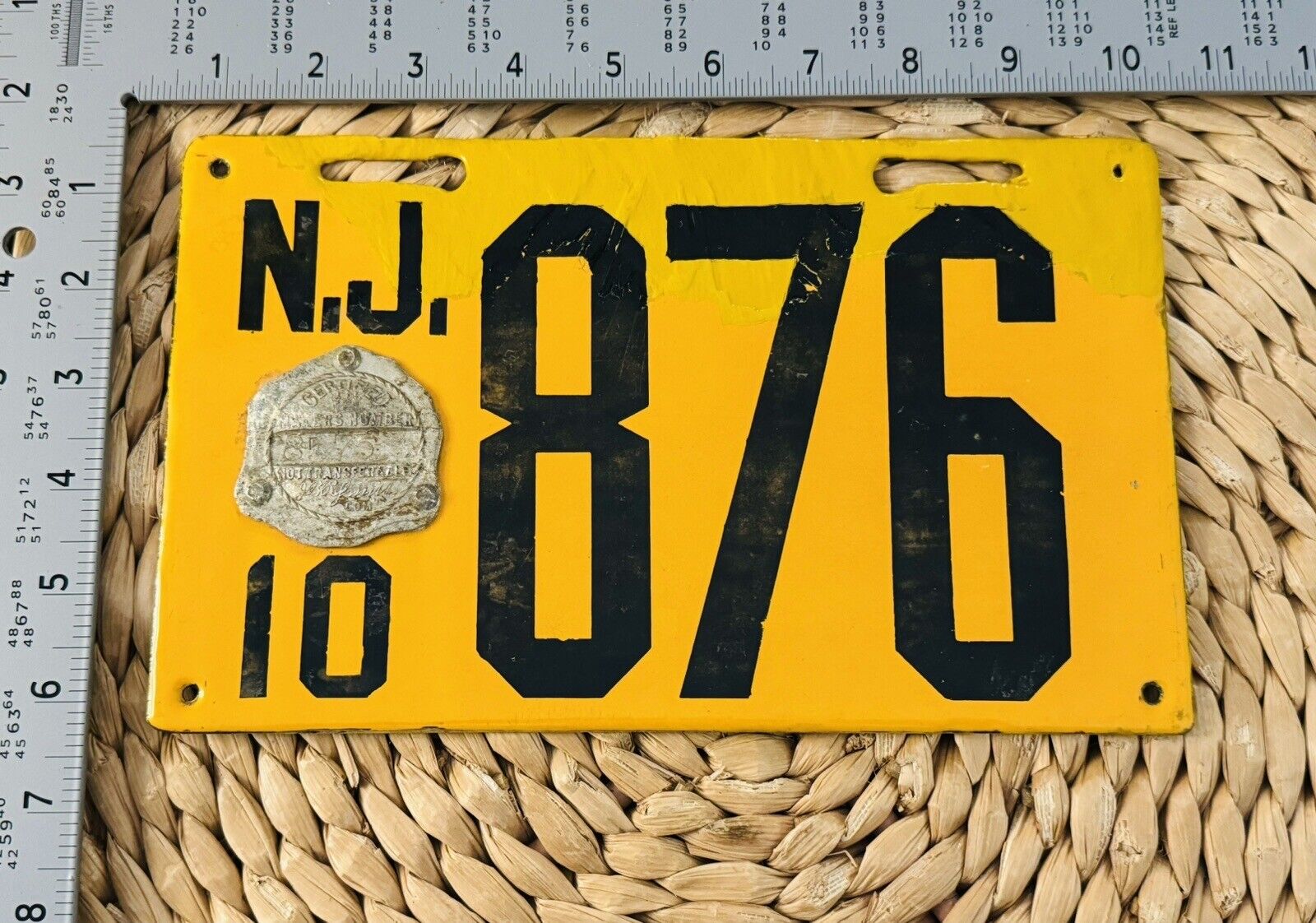 1910 New Jersey Porcelain License Plate 876 ALPCA STERN CONSIGNMENT TU