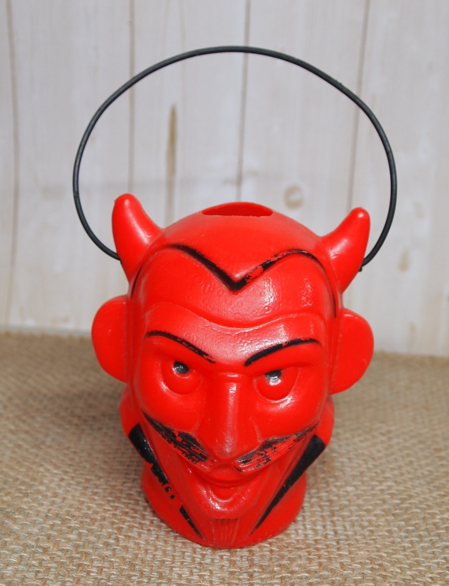 Vtg Halloween Red Devil Blow Mold Small Candy Pail bucket Tico-Toys