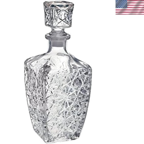 Liquor Decanter Bottle With Stopper, Lead-Free Glass, Crystal Cut Design, 760...
