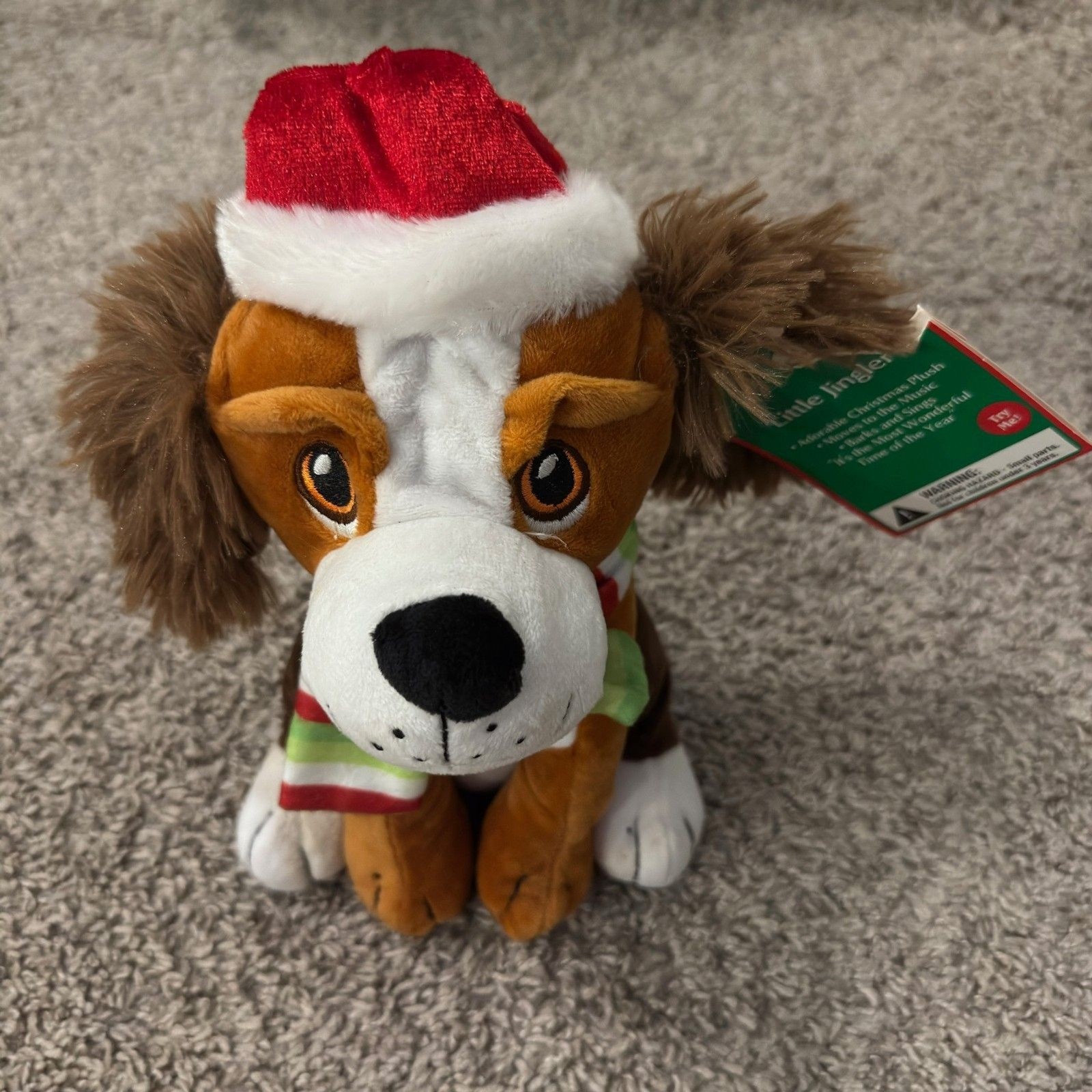 Gemmy Animated Puppy Christmas Flaps Ears Sings Barks Cute TESTED WORKING NWT