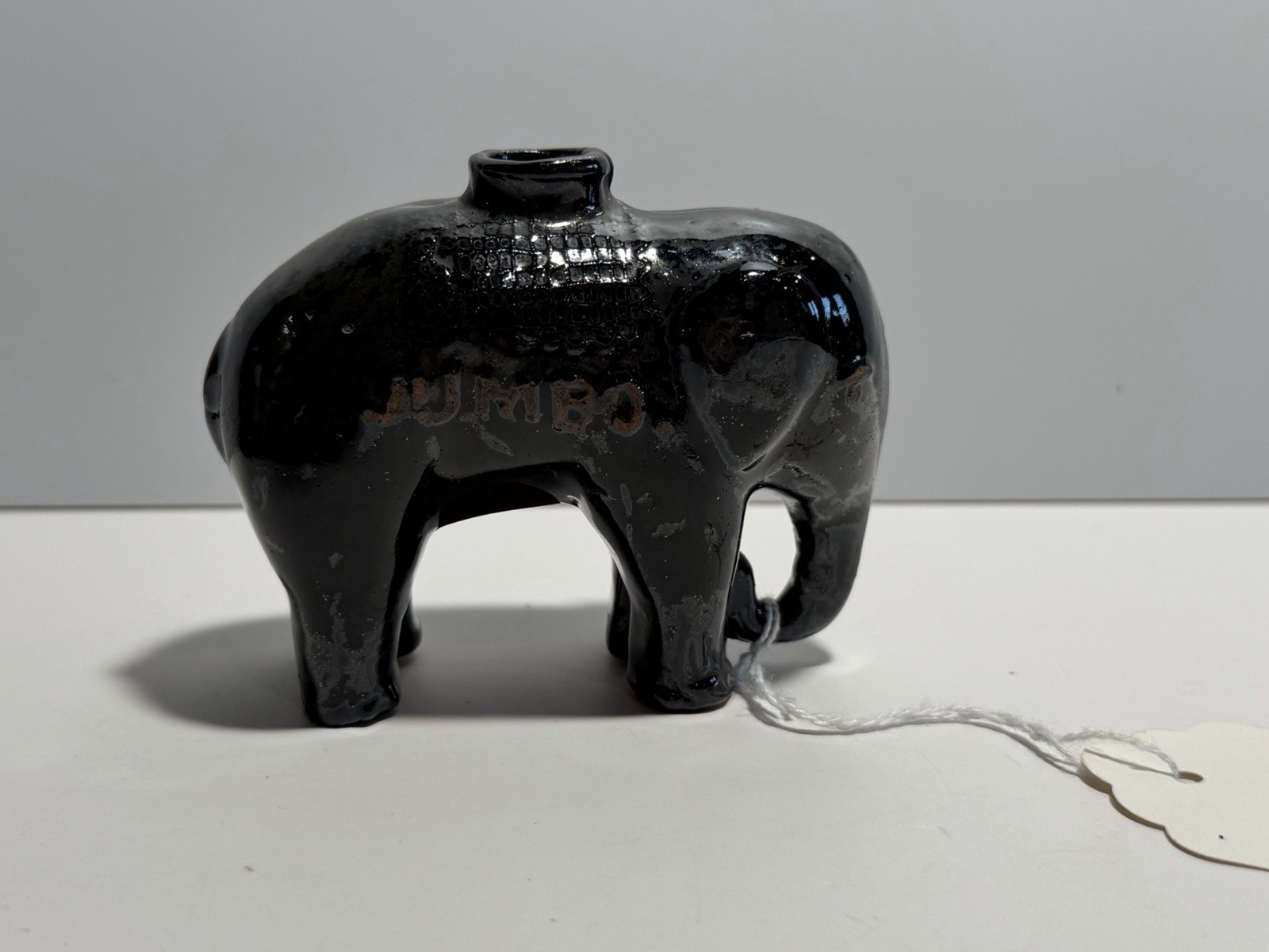 Antique Pottery Jumbo Elephant Inkwell Brown Glaze