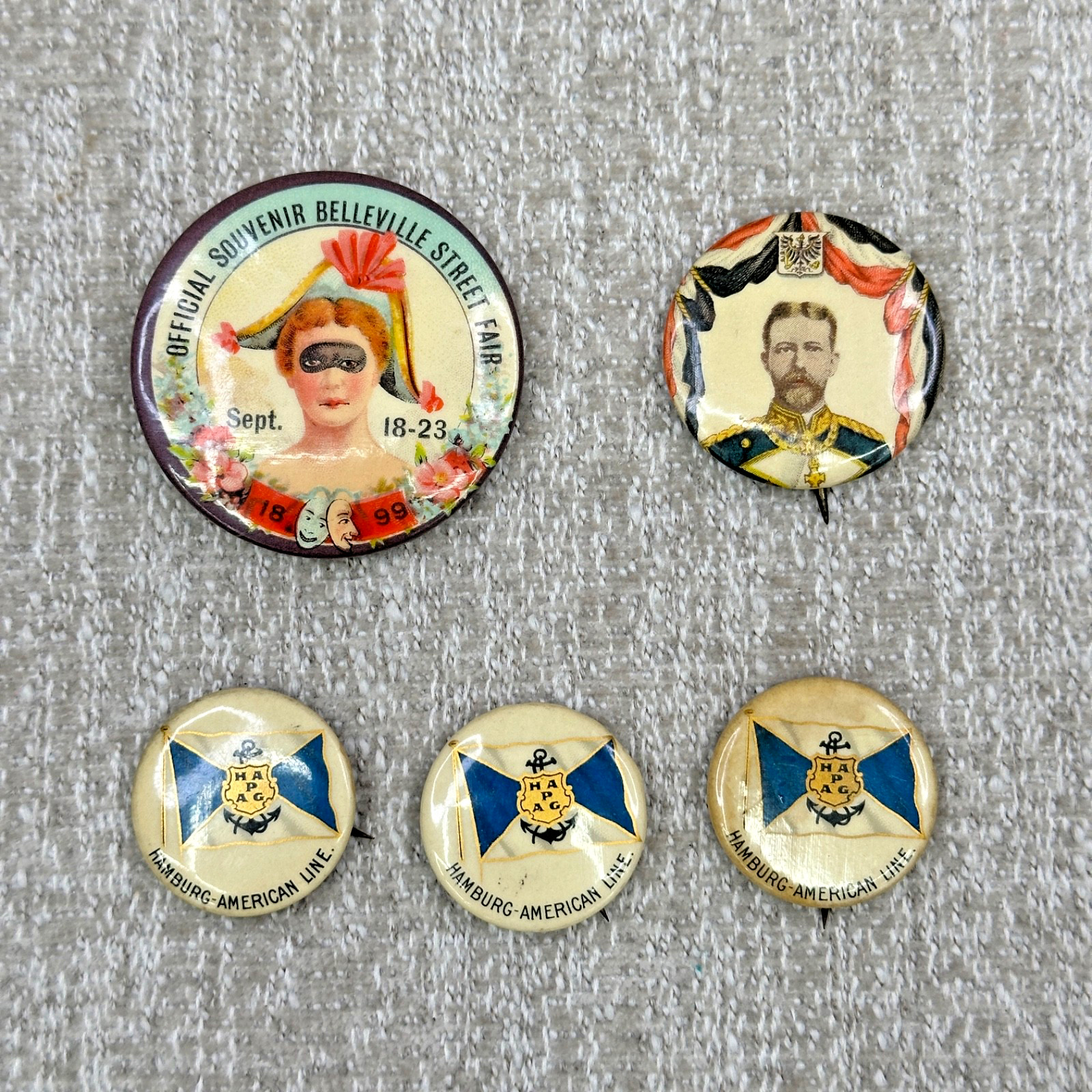 Nice Lot Of 5 Antique / Vintage St. Louis Themed Buttons 1800\'s 1900\'s