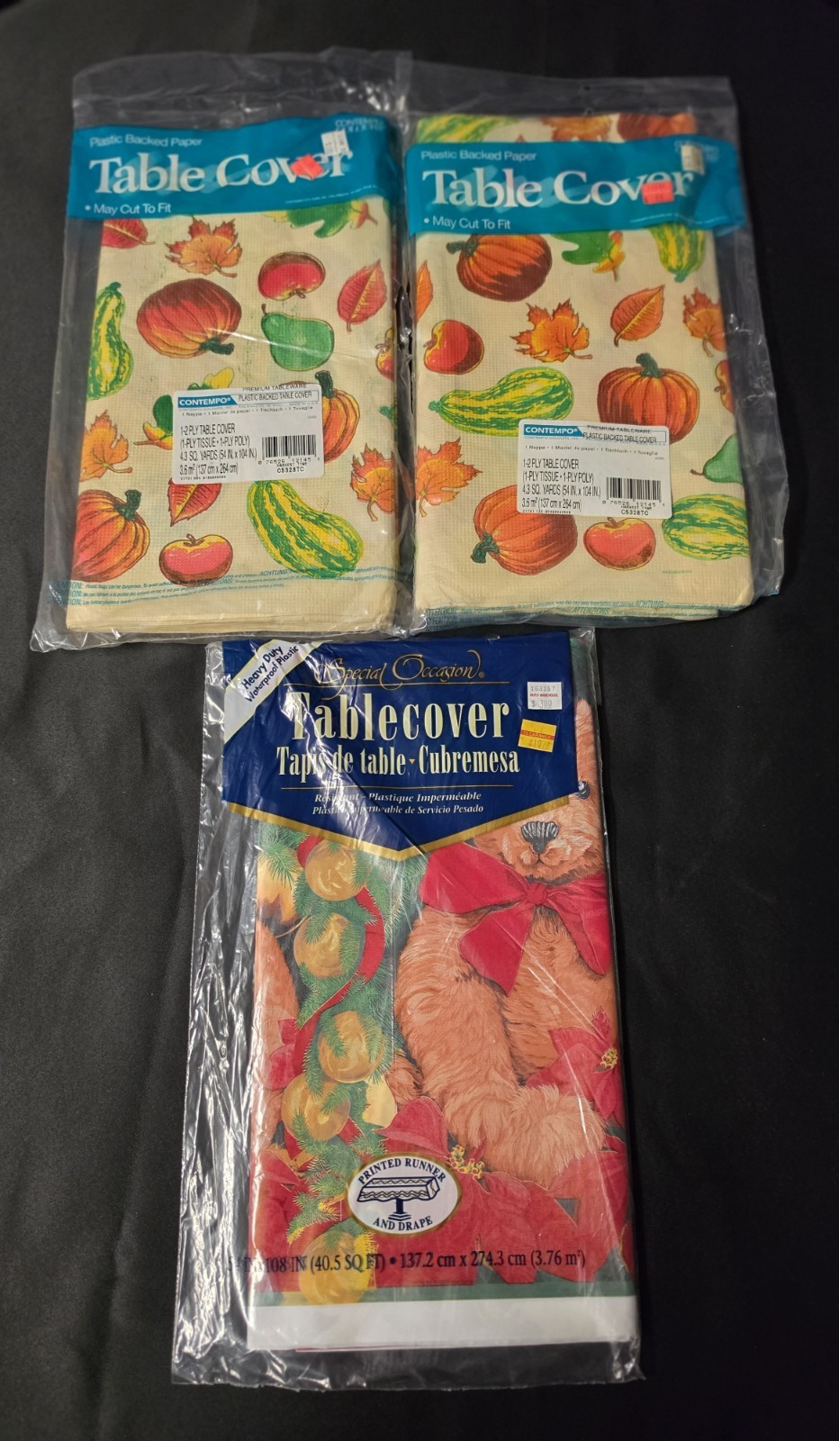 Vintage Thanksgiving and Christmas Tablecloths Contempo Harvest Paper NOS
