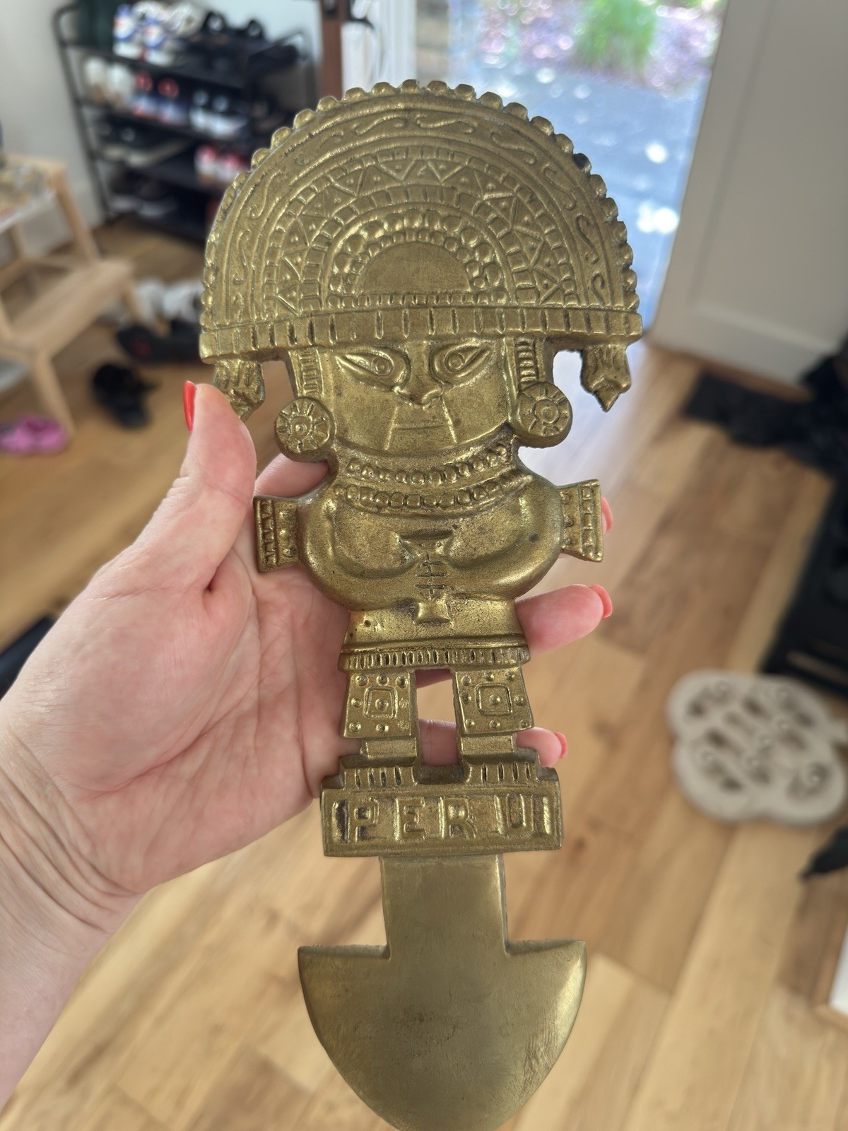 Vintage Brass Tumi Holding Flambeau Wall Decor Peru Tumi God