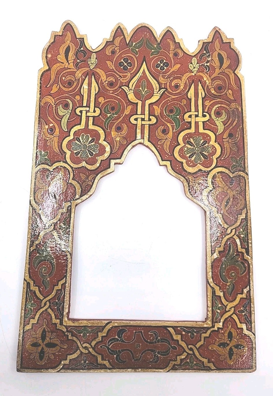 Vintage Indian Jharokha Arch Frame Hand Painted Wood Floral 19x12