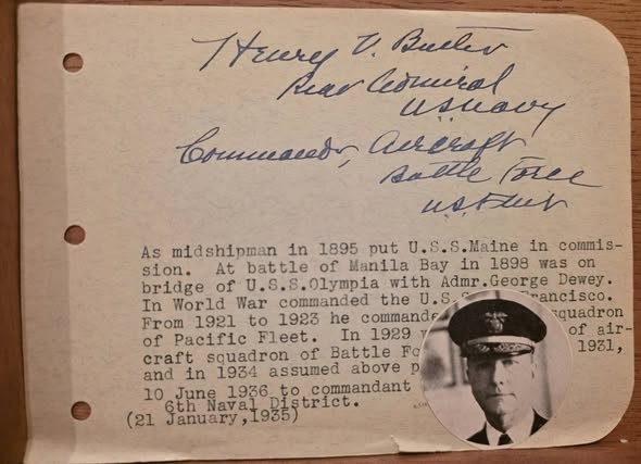 AUTOGRAPH -- Vice Admiral Vice Admiral Henry Varnum Butler, Jr.