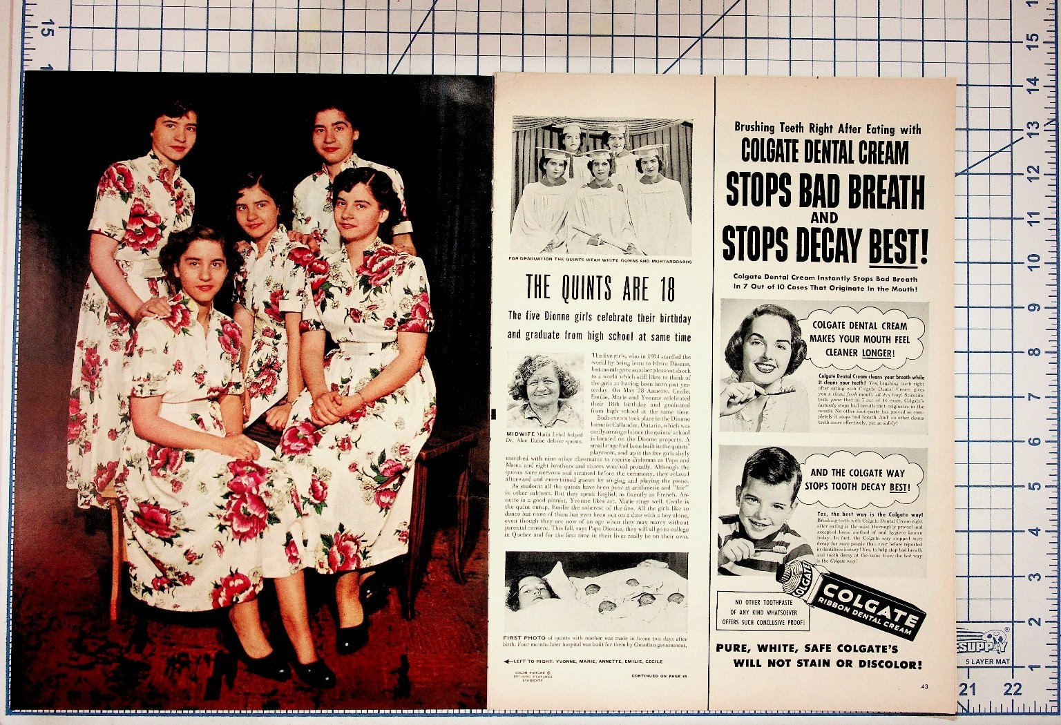 Dionne Quintuplets 18th Birthday Magazine Page 1952 Colgate Ad New Mexico