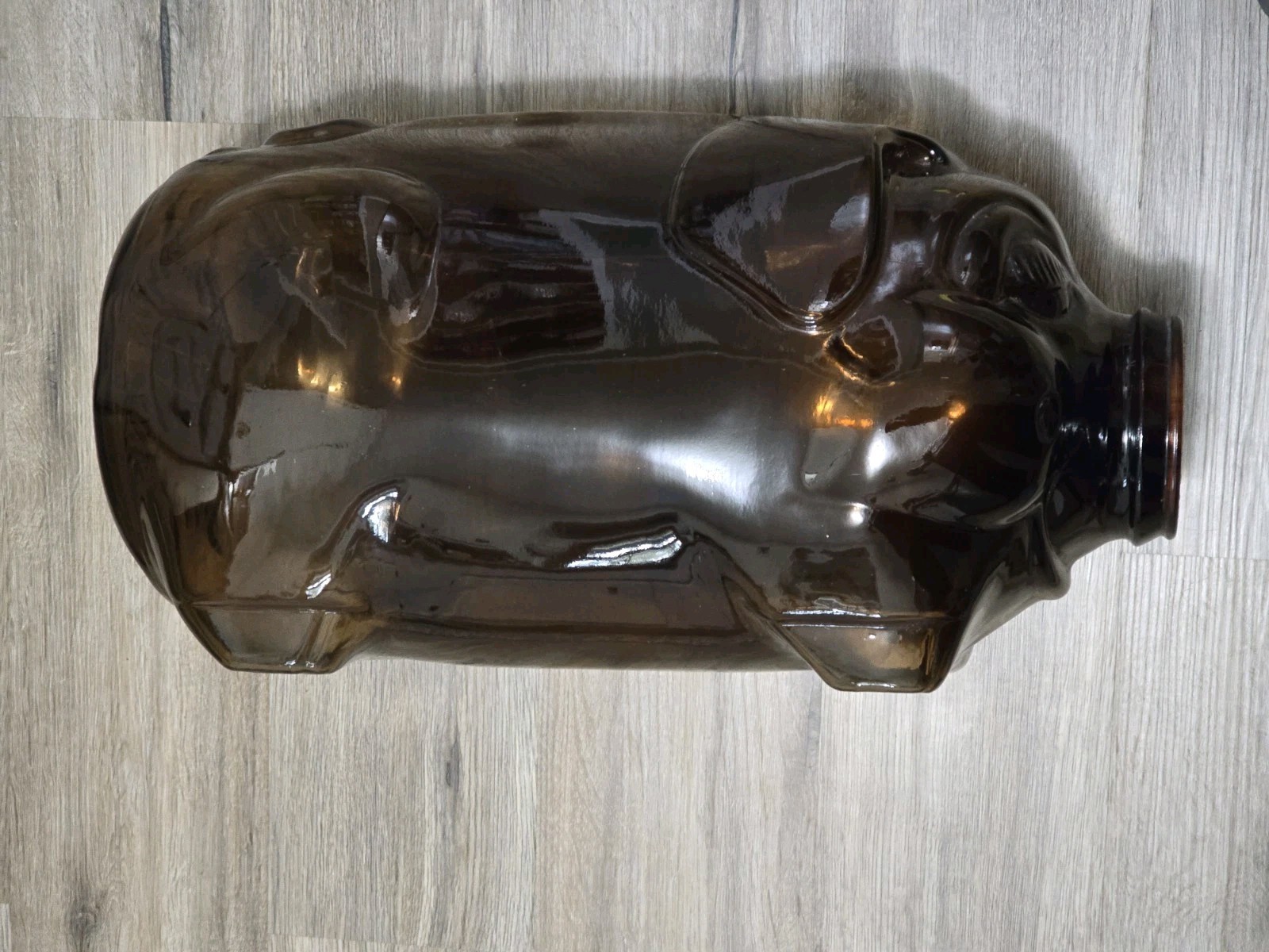 Vintage Libbey Amber Brown Glass 5-Gal Piggy Bank This Little Pig Went To Market