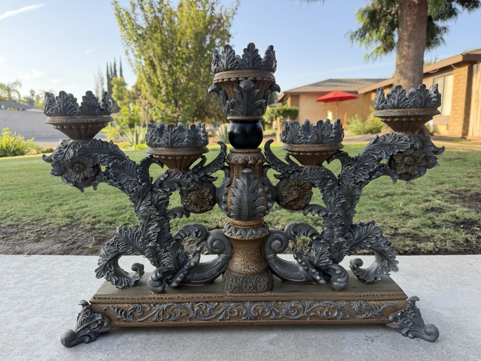 Vintage Large Baroque Rococo Resin 5 Light Candelabra Silver Ornate Centerpiece Vintage Large Baroque Rococo Resin 5 Light Candelabra Silver Ornate Centerpiece