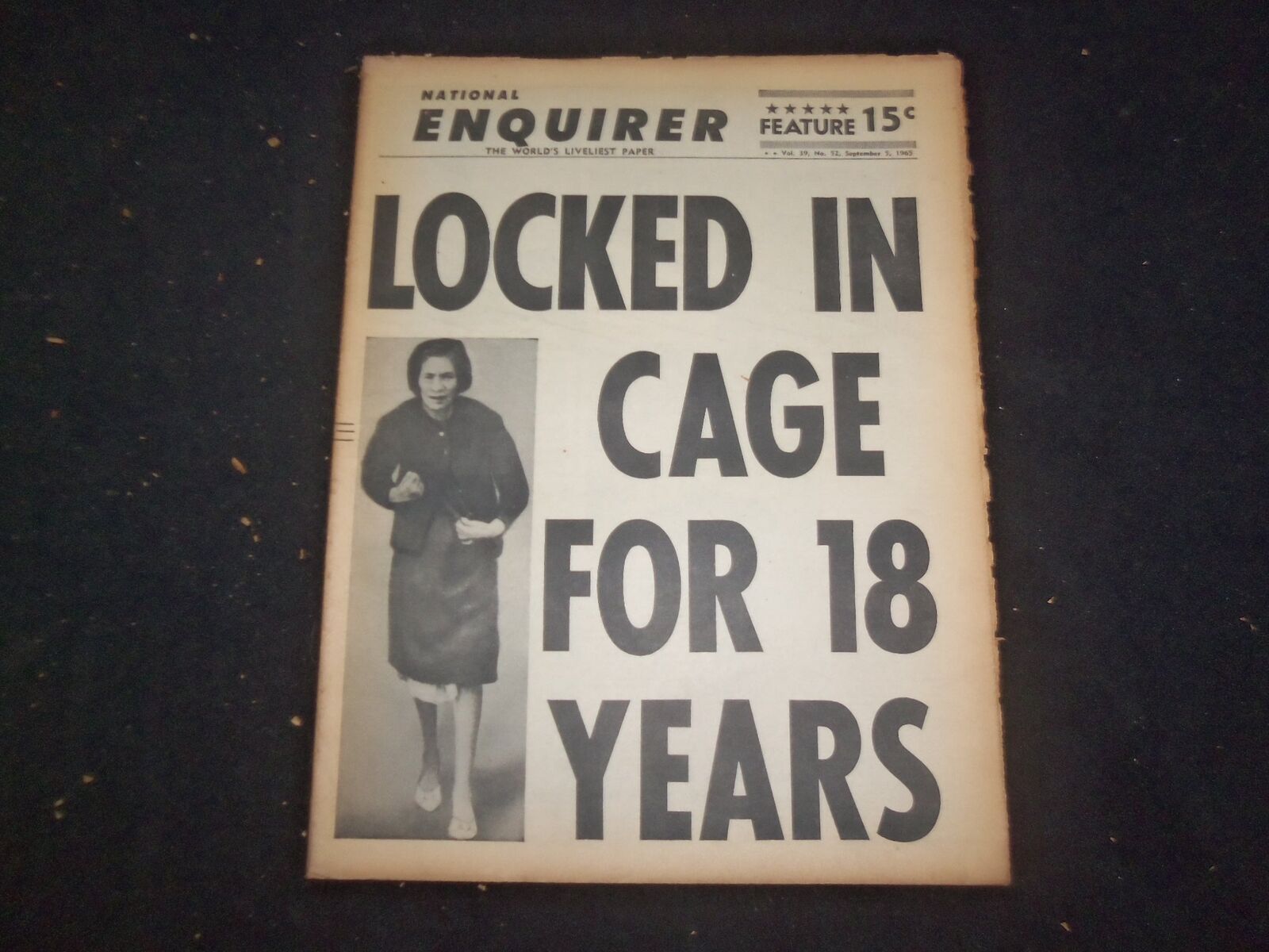 1965 SEP 5 NATIONAL ENQUIRER NEWSPAPER - LOCKED IN CAGE FOR 18 YEARS - NP 7392