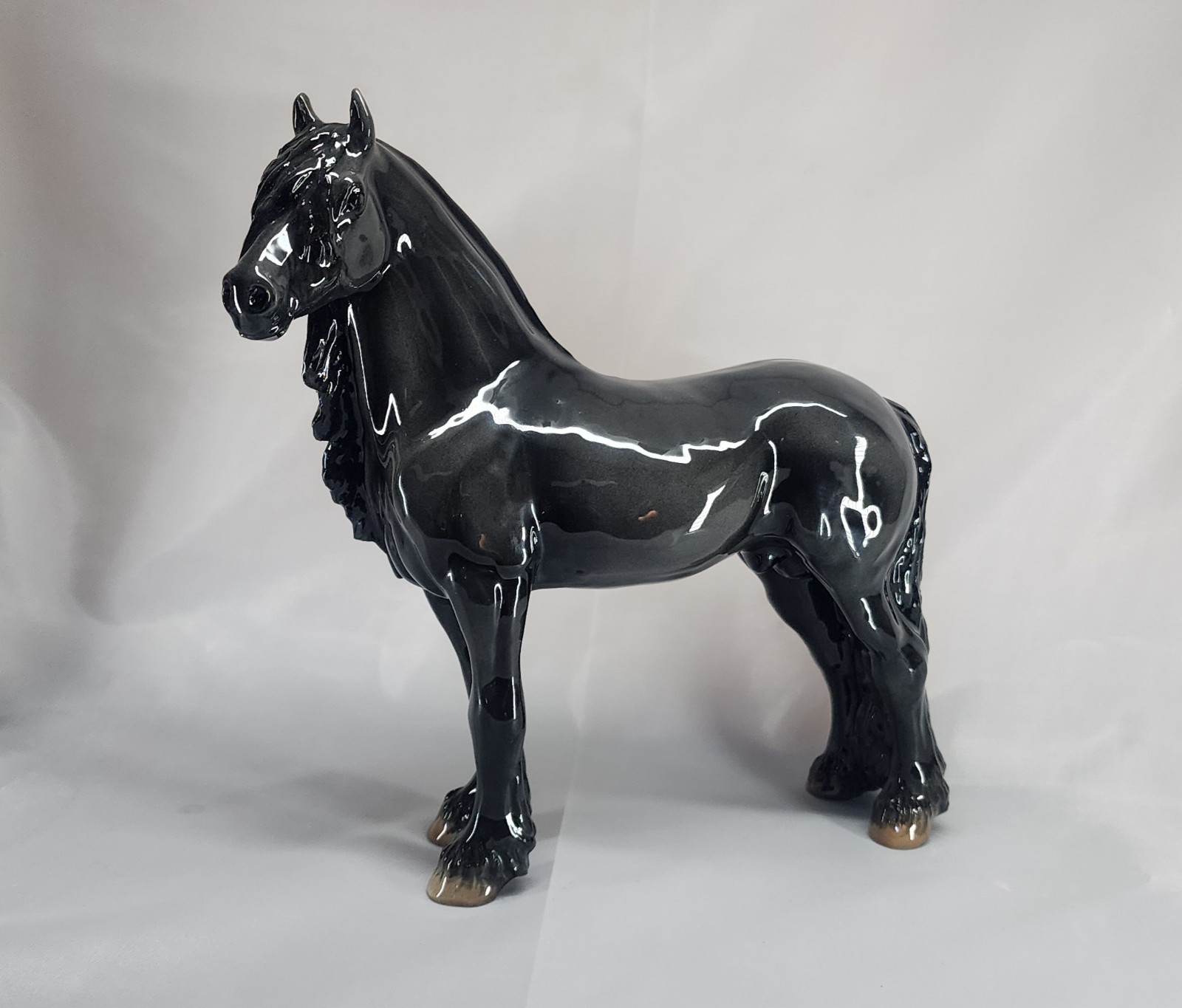 Cheval Ceramics Porcelain Fresian Black Draft Horse Shaded Model Gorgeous Glossy