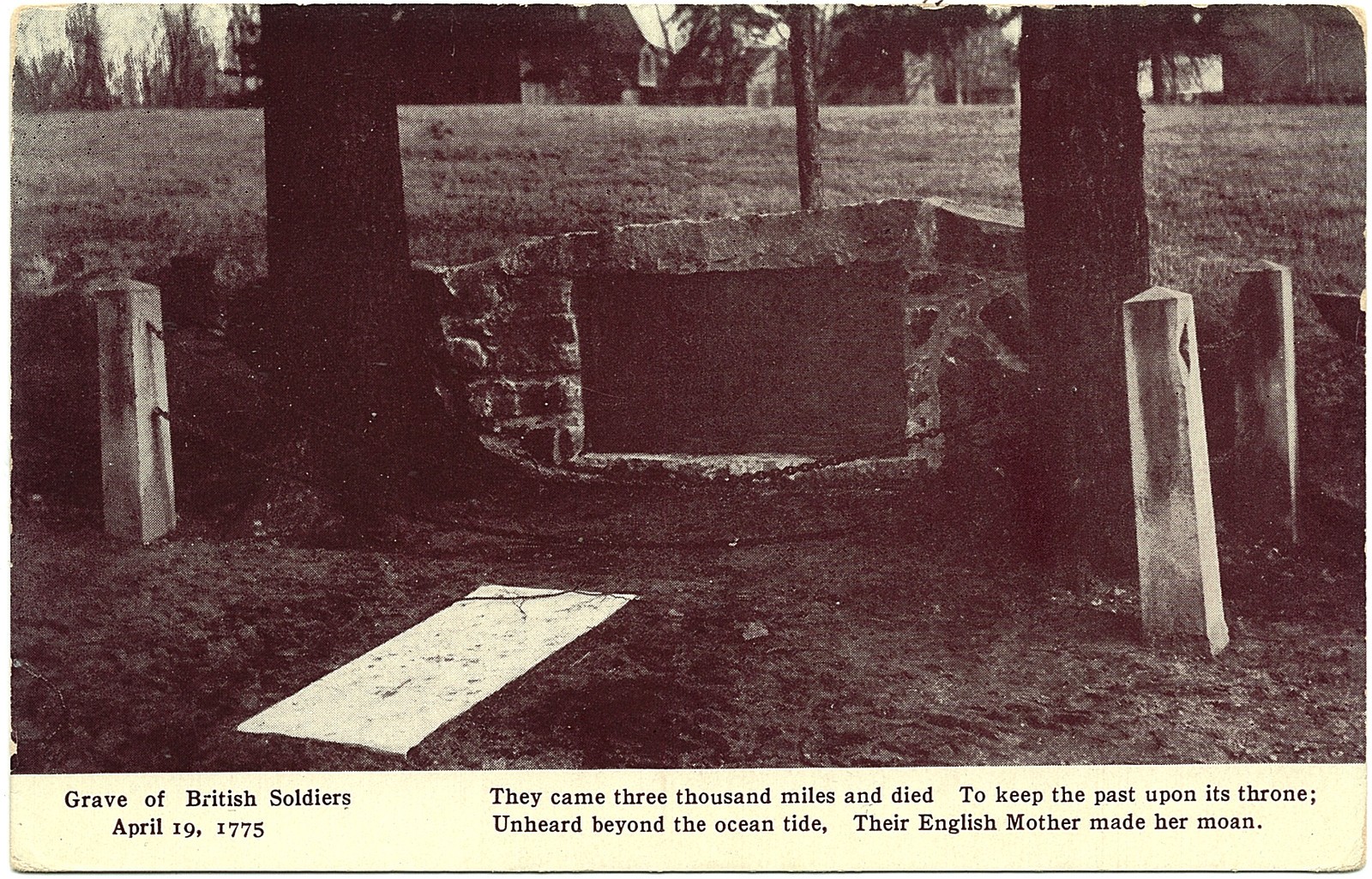 1907 Grave of British Soldiers Revolutionary War Battle Concord MA RARE Postcard