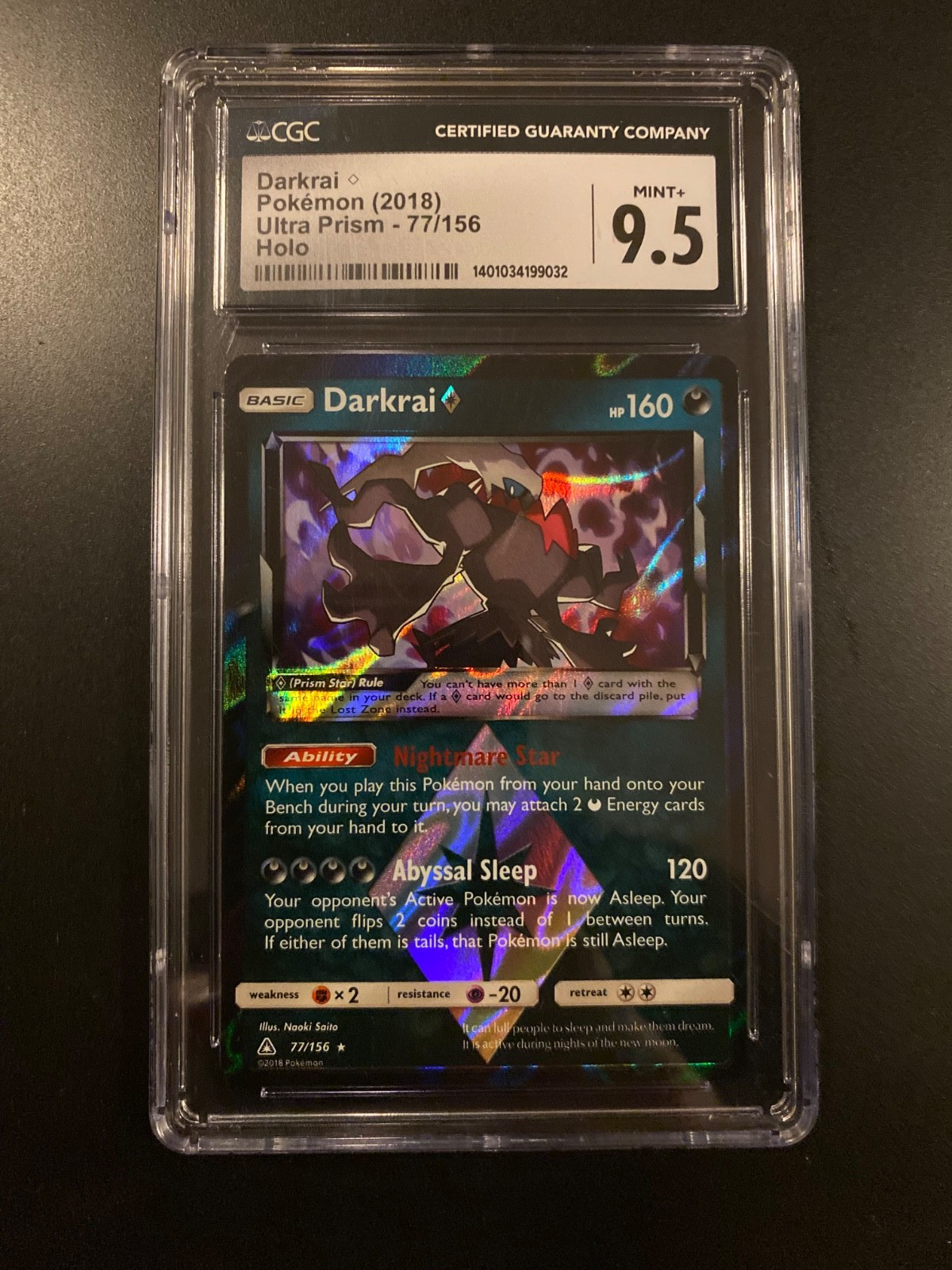 2018 POKEMON ULTRA PRISM HOLO #77/156 DARKRAI CGC 9.5 POP 4