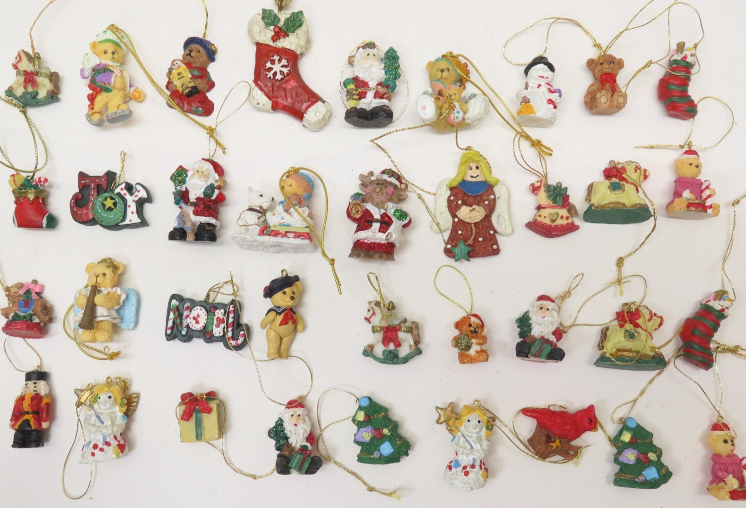 Mini Feather Tree Christmas Ornaments Lot Resin 40ct Snowman bear Angel + D4732