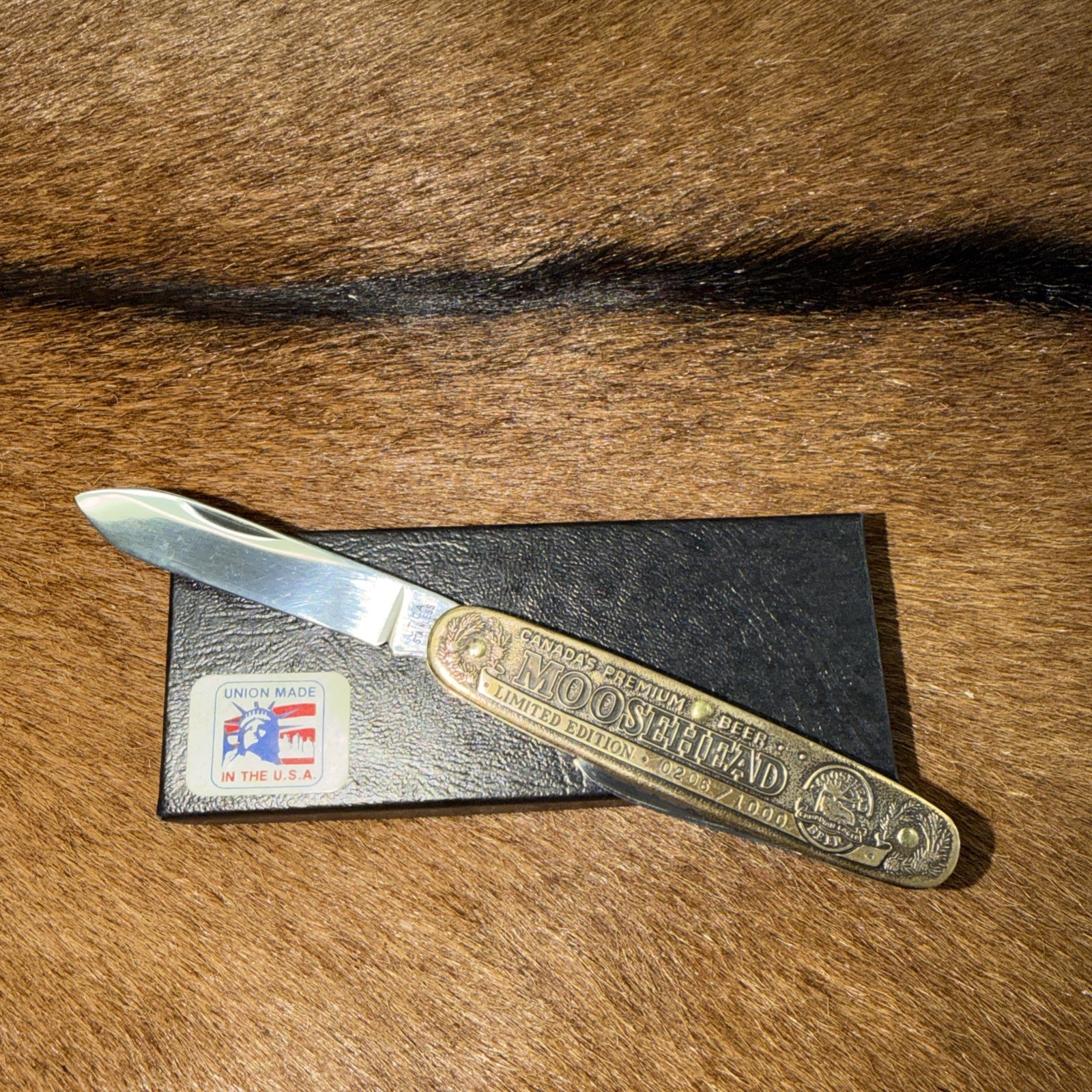 Vintage MOOSEHEAD BEER  UTICA 2 BLADE KNIFE LTD Edition 0208/1000 Union Made USA