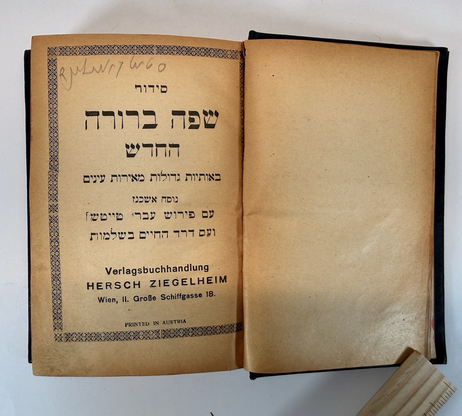 Antique Jewish Siddur Sefah Berurah Hebrew Yiddish Prayer Book Vienna Austria