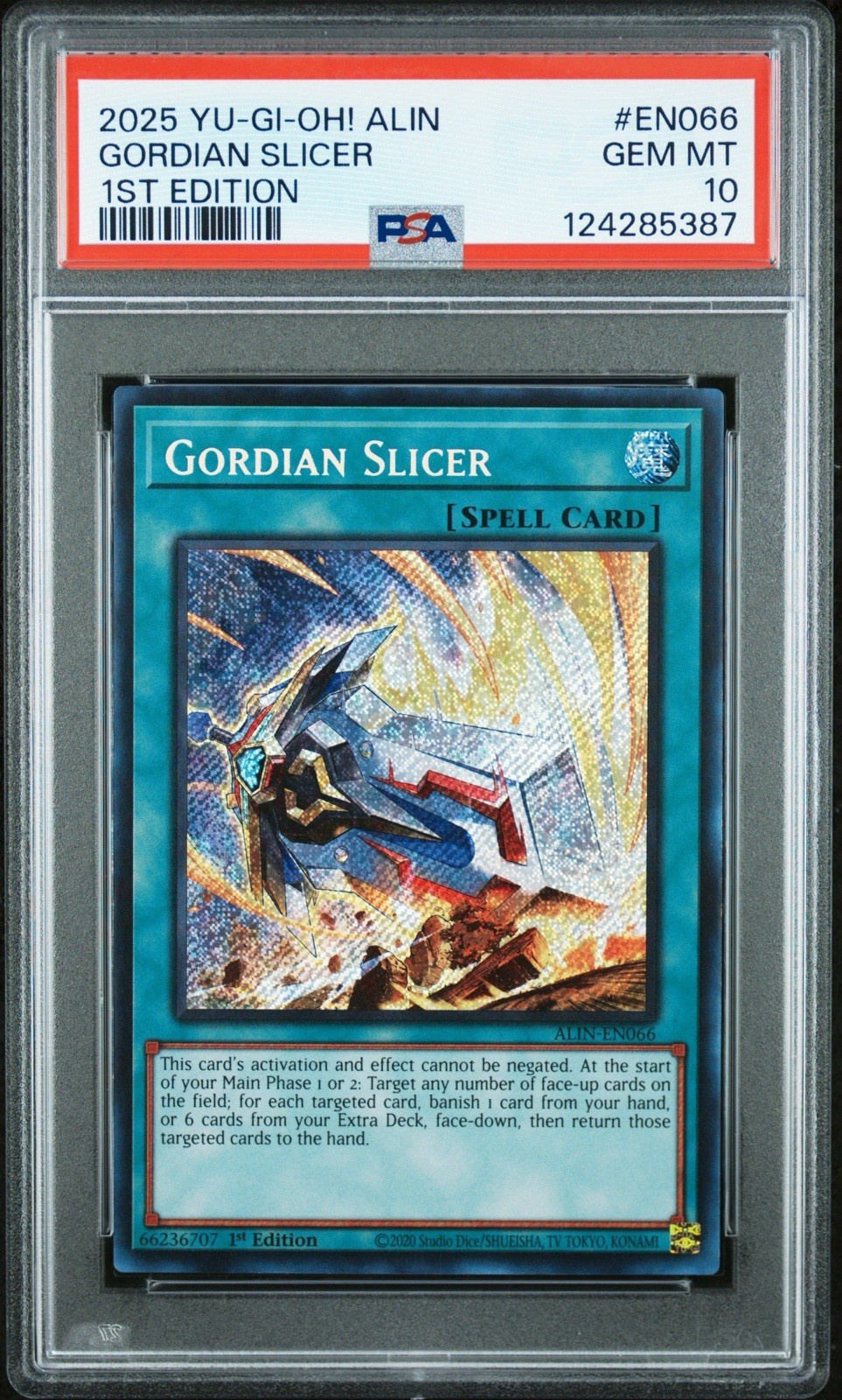2025 YU-GI-OH ALIN-ALLIANCE INSIGHT | 1st EDITION PSA 10 GORDIAN SLICER EN066