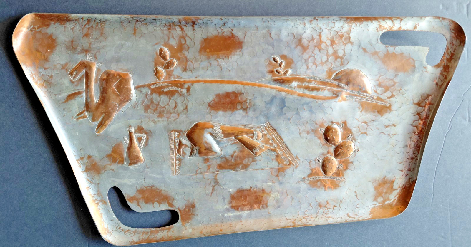 A N Oppenheim Signed, Hand Hammered, Vintage Copper Platter \