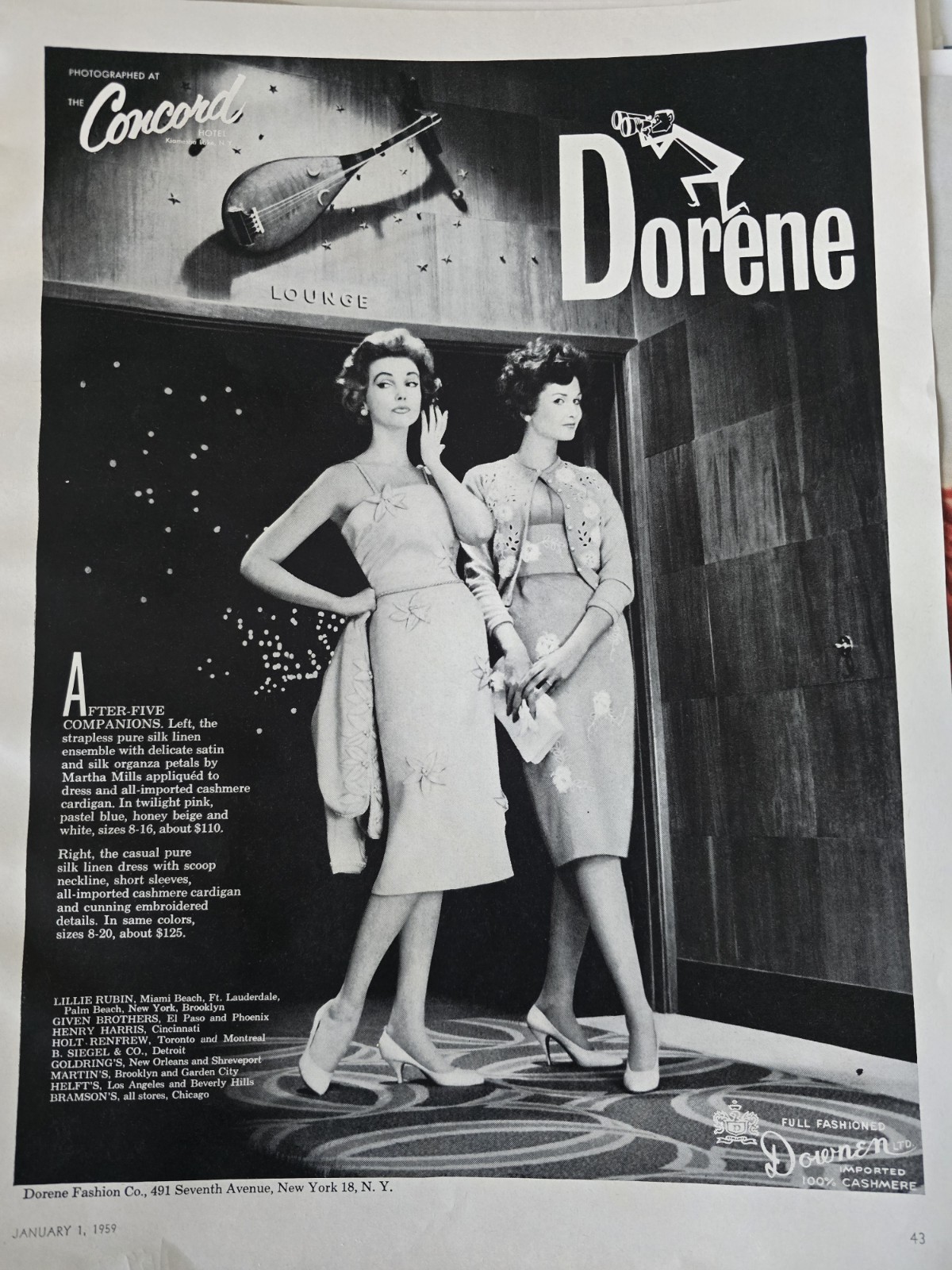 1959 Women\'s Dorene Dresses Concord Lounge After Five Vintage Fashion Ad