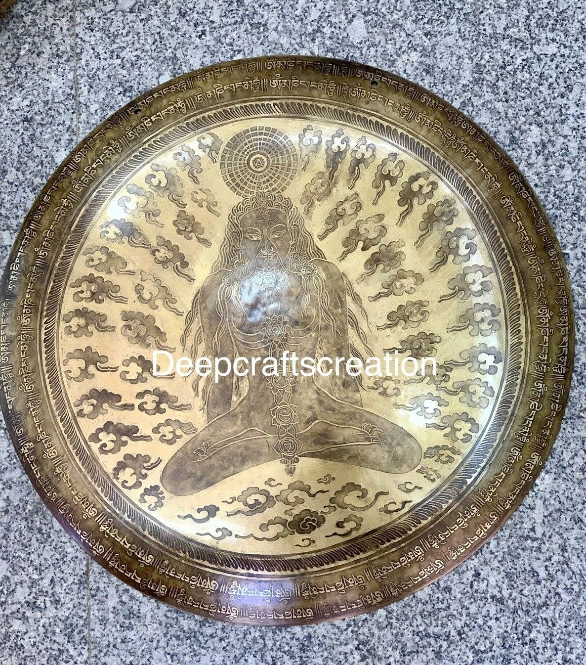 23” Handmade Gong Om Mantra Carved Meditation Yoga  Therapy Hand Made in Nepal