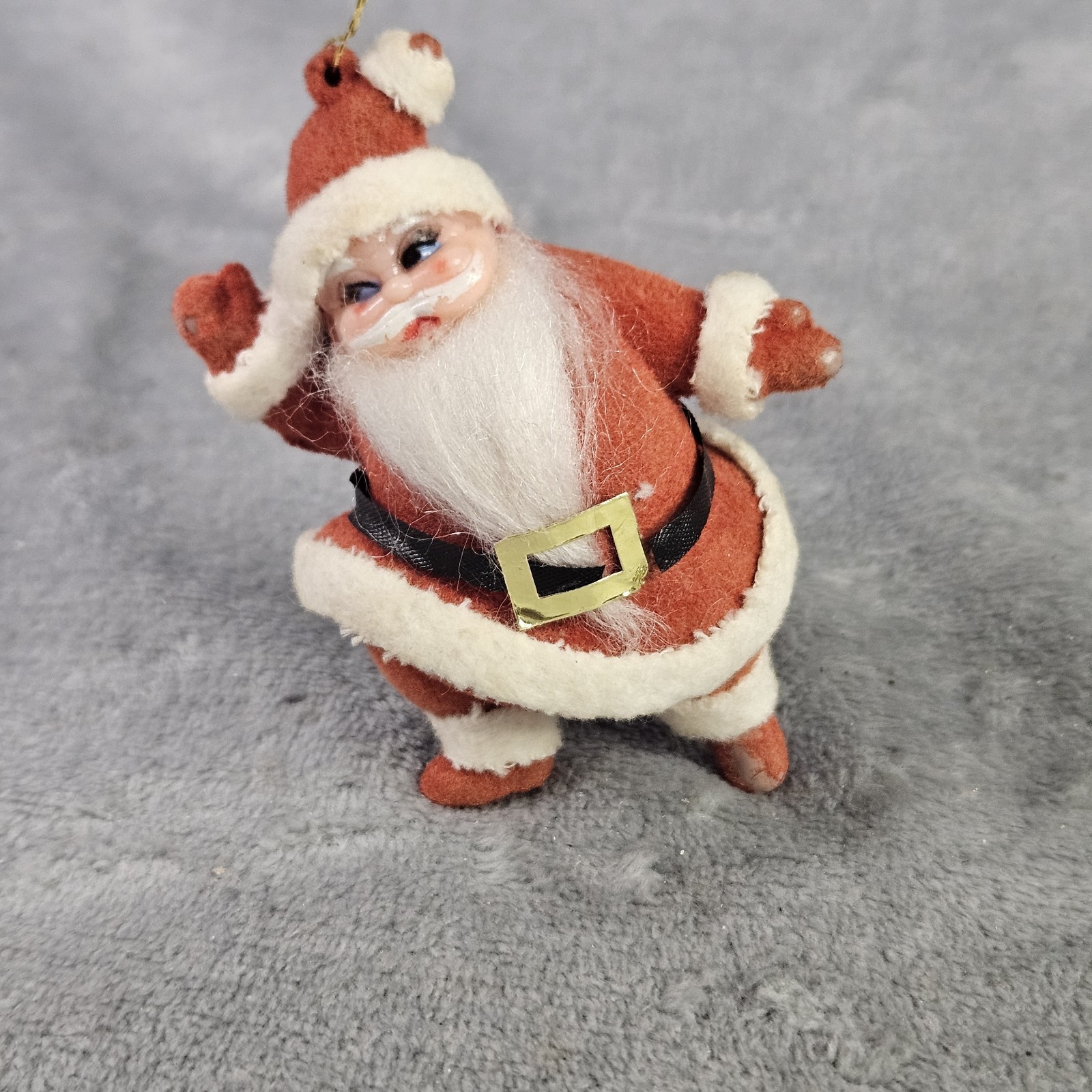 Vtg 60s Christmas Gift Santa Claus Flocked Velvet Dancing Figure Ornament  3.5