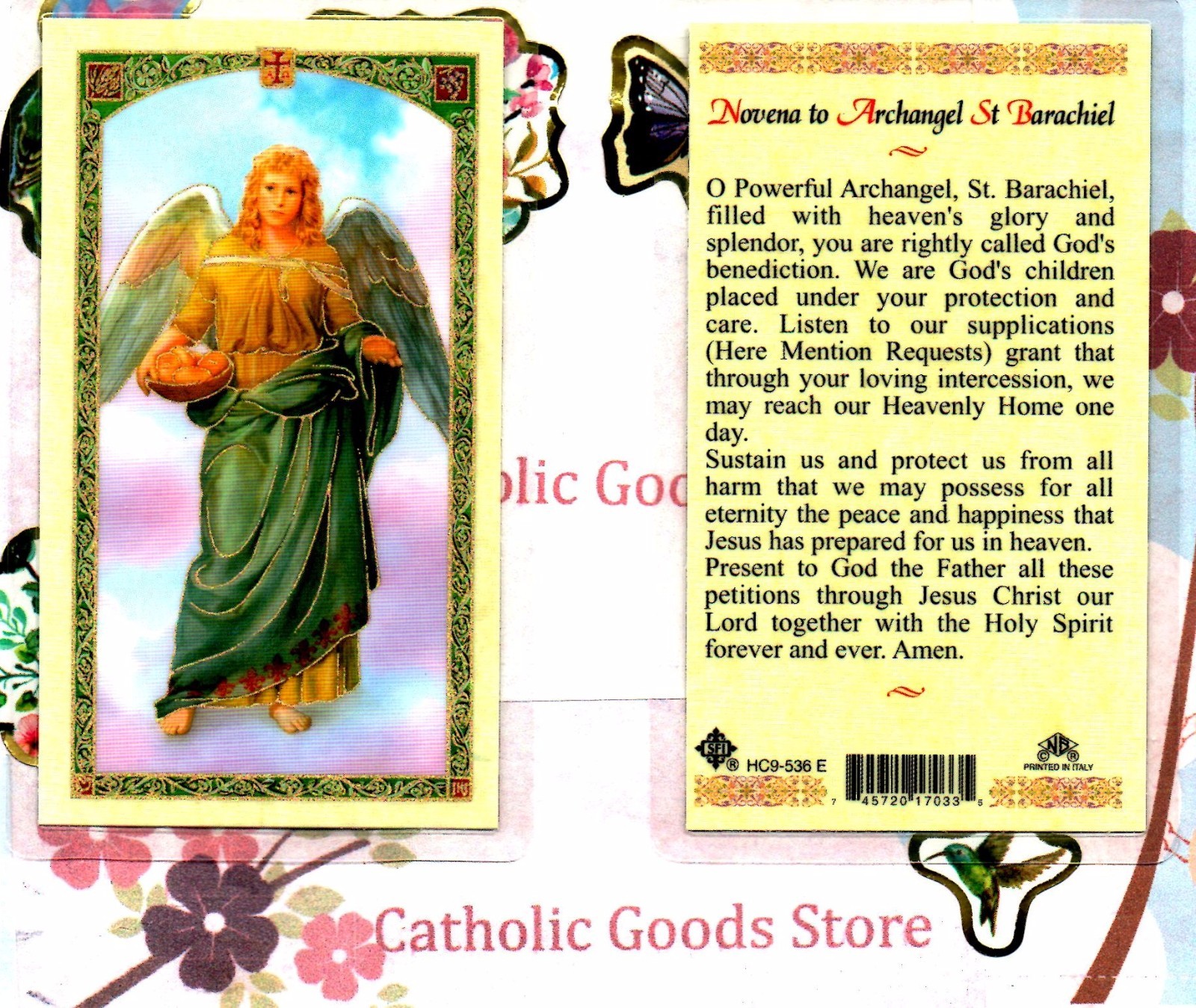 Novena to Saint Barachiel the Archangel -Laminated Holy Card 536E