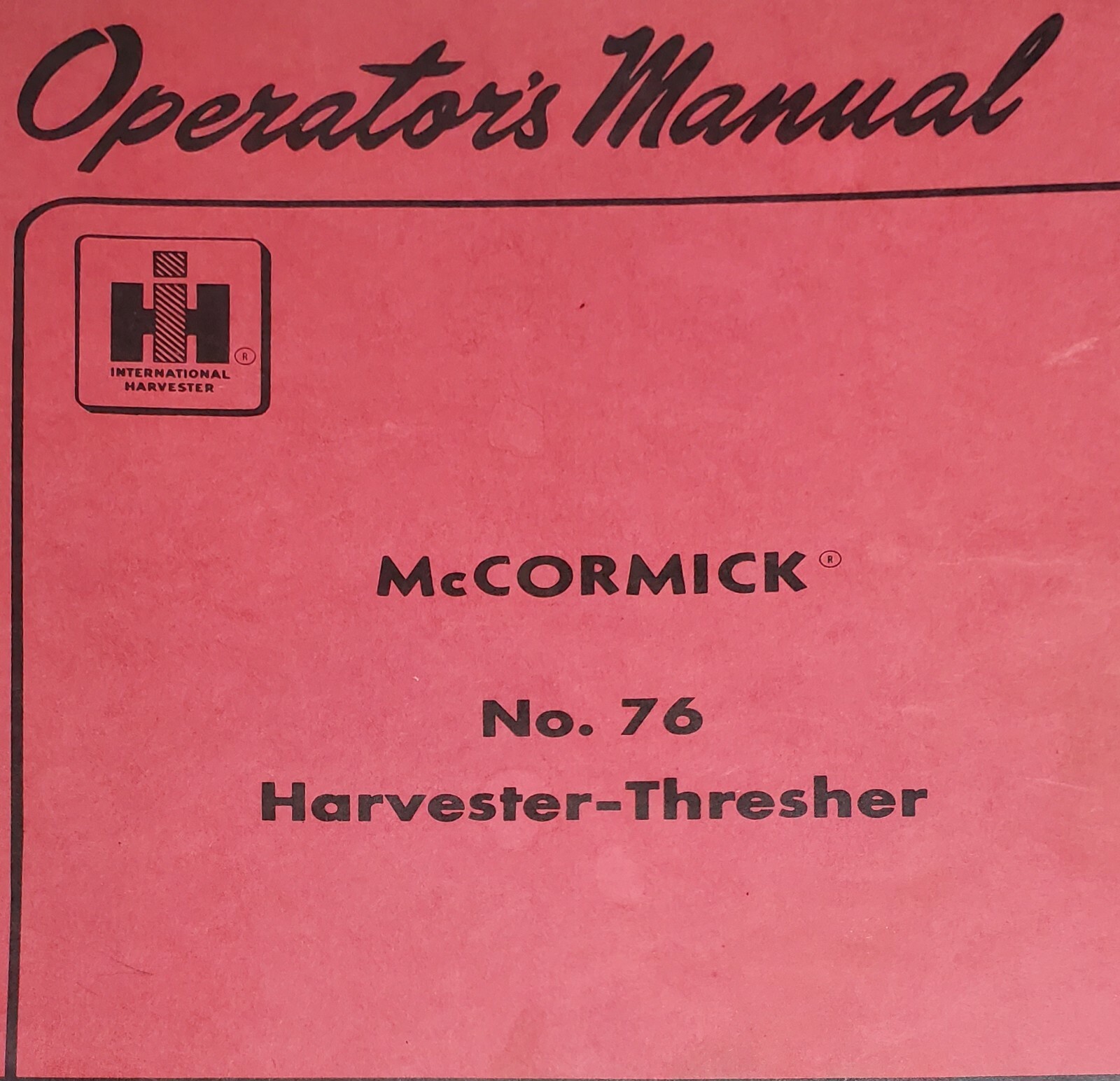  VTG INTERNATIONAL HARVESTER McCORMICK NO. 76 HARVESTER THRESHER Owners Manual 